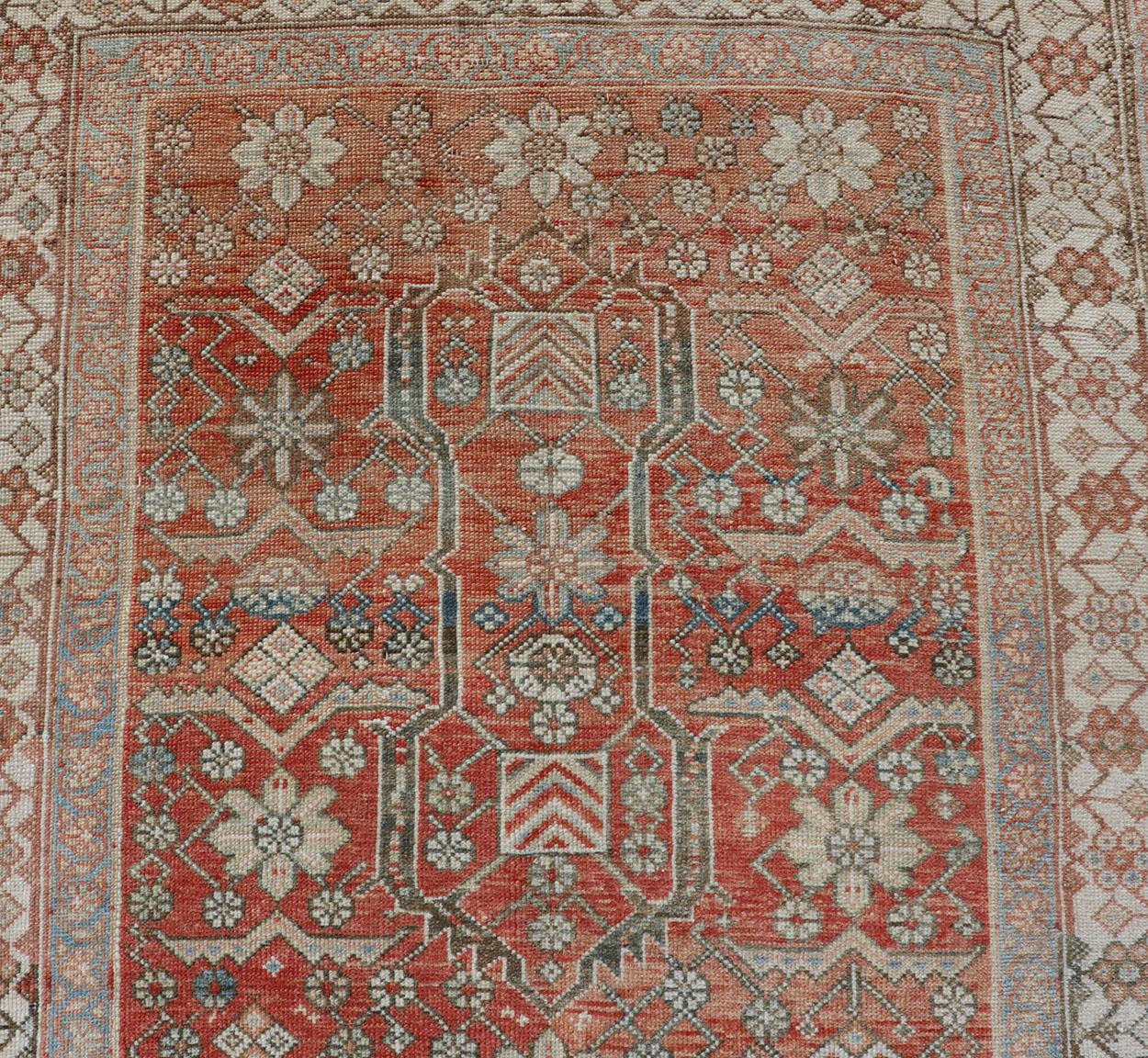 Antique Persian Malayer Runner with soft color tones and all-over geometric design
Malayer antique Runner from Persia with geometric design, Keivan Woven Arts / rug EMB-8533-P178693, country of origin / type: Iran / Malayer, circa 1920.

This