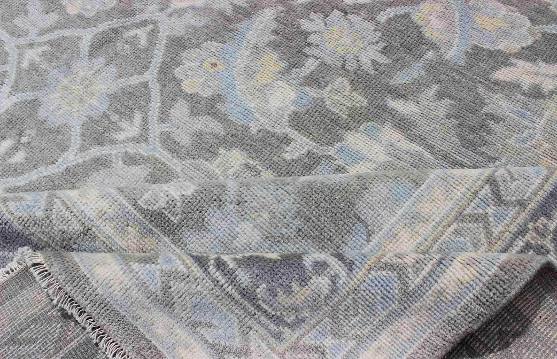 Malayer Design Rug in Gray, Silver, Light Blue and Charcoal by Keivan Woven Arts In Excellent Condition For Sale In Atlanta, GA