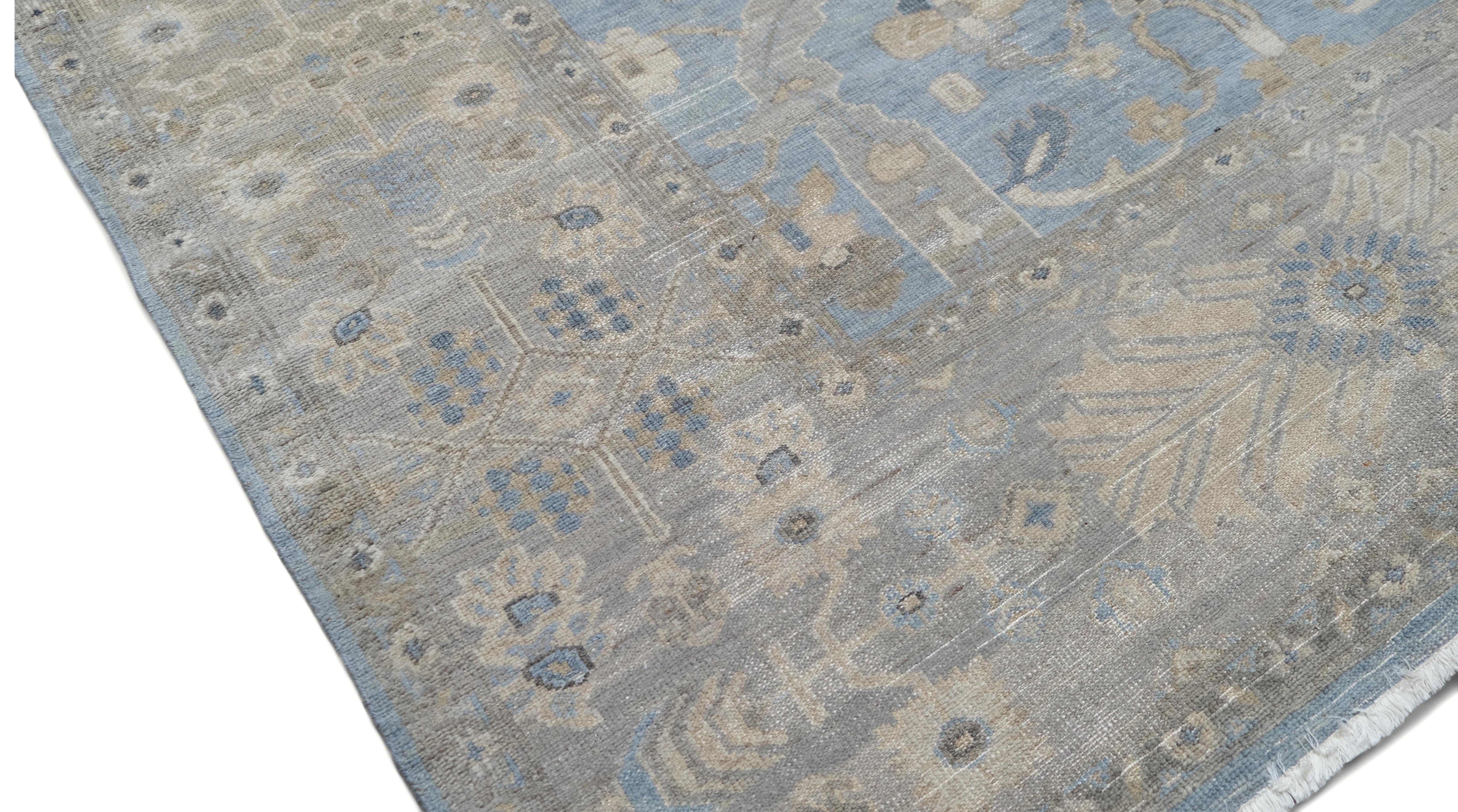 Victorian Malayer Light Blue and Beige Designed Wool Rug 10'1''x13'9'' For Sale