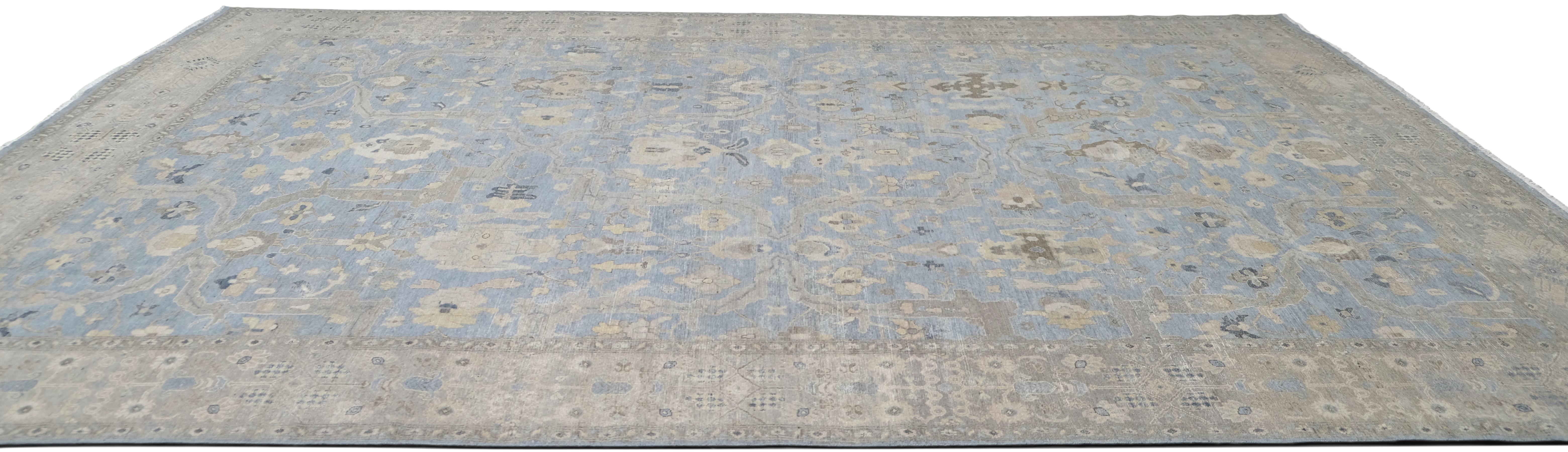 Hand-Knotted Malayer Light Blue and Beige Designed Wool Rug 10'1''x13'9'' For Sale