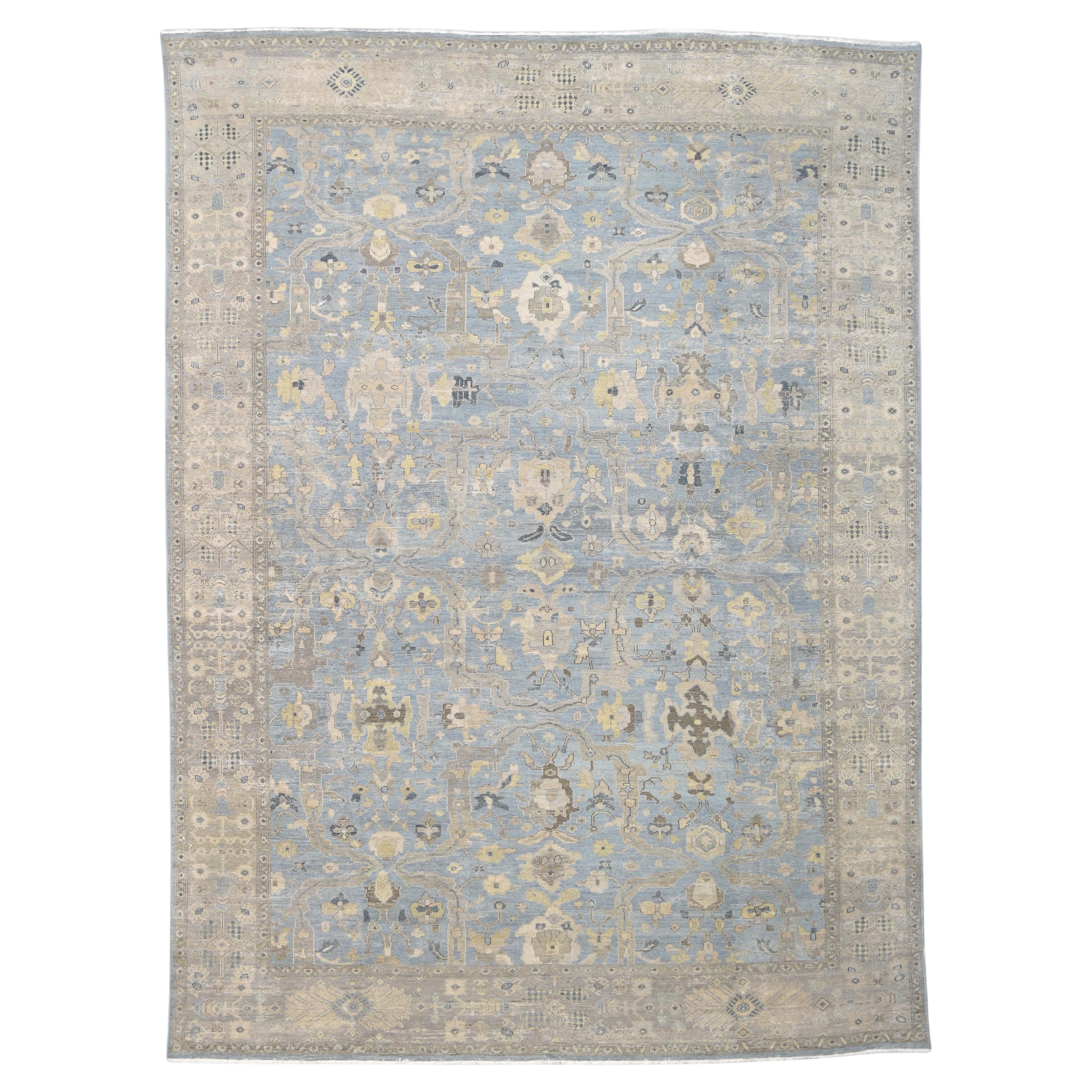 Malayer Light Blue and Beige Designed Wool Rug 10'1''x13'9''