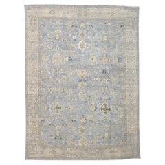 Malayer Light Blue and Beige Designed Wool Rug 10'1''x13'9''