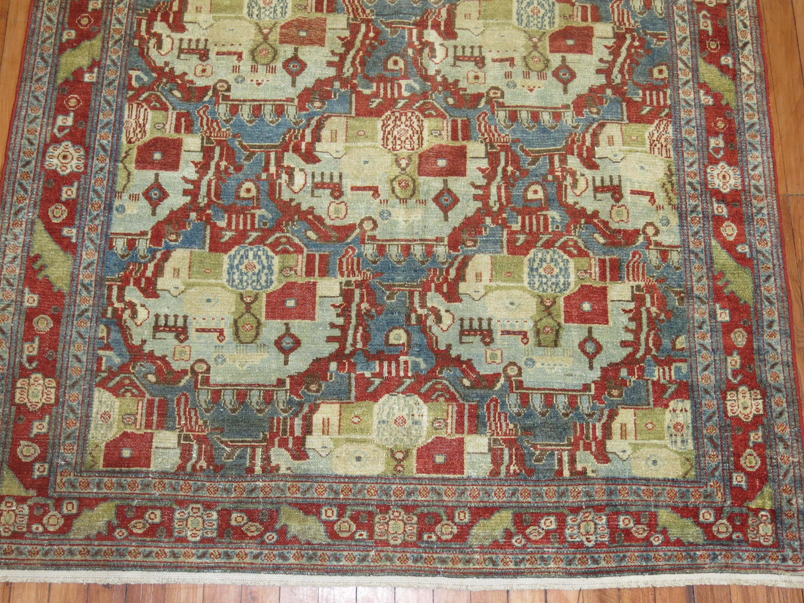 Early 20th century Persian Malayer rug.

The best Malayer carpets were woven in the village of Mishin, and use a lustrous, resilient wool and subtle, mesmerizing, repeating patterns. Many of the weavers were of ethnic Turkish stock and the