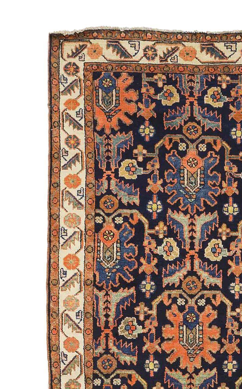 Persischer Malayer-Läufer aus Wolle in Blau und Orange, 10348 (Asiatisch) im Angebot