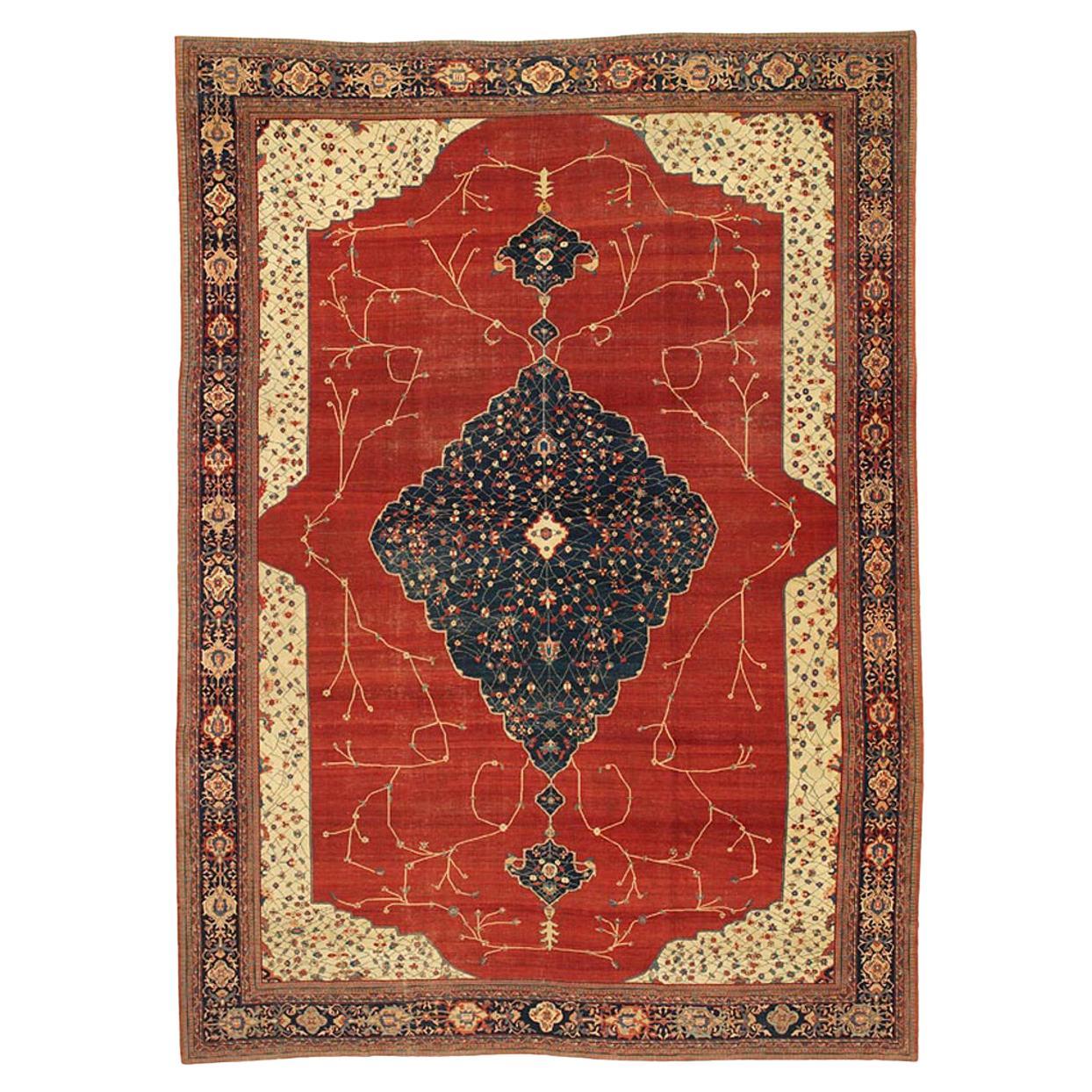 Large Antique Persian Malayer Sarouk Carpet, 19th Century