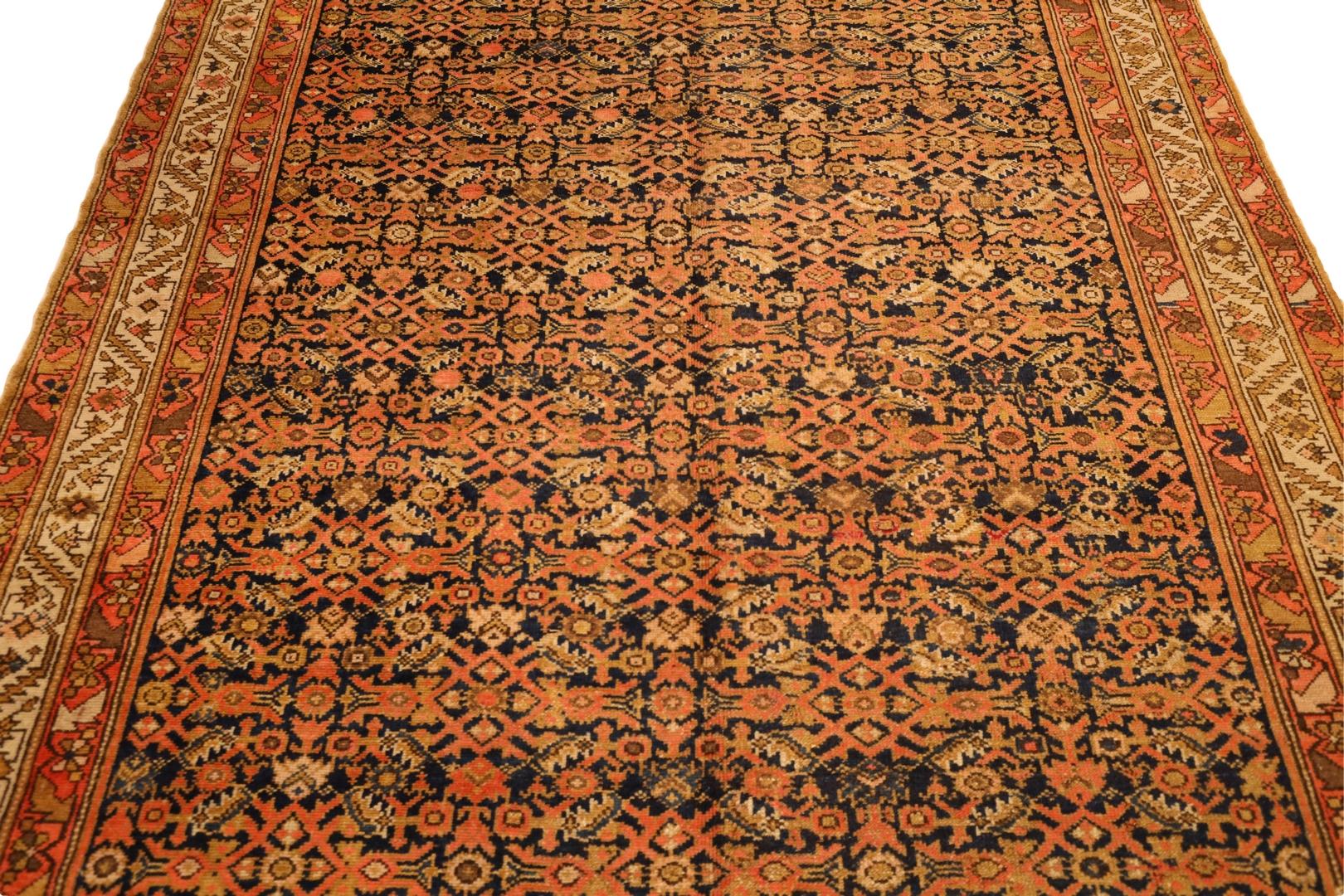 Malayer Semi-Antique Gallery Size Rug, Red Ivory Navy - 7 x 18 In Good Condition For Sale In New York, NY