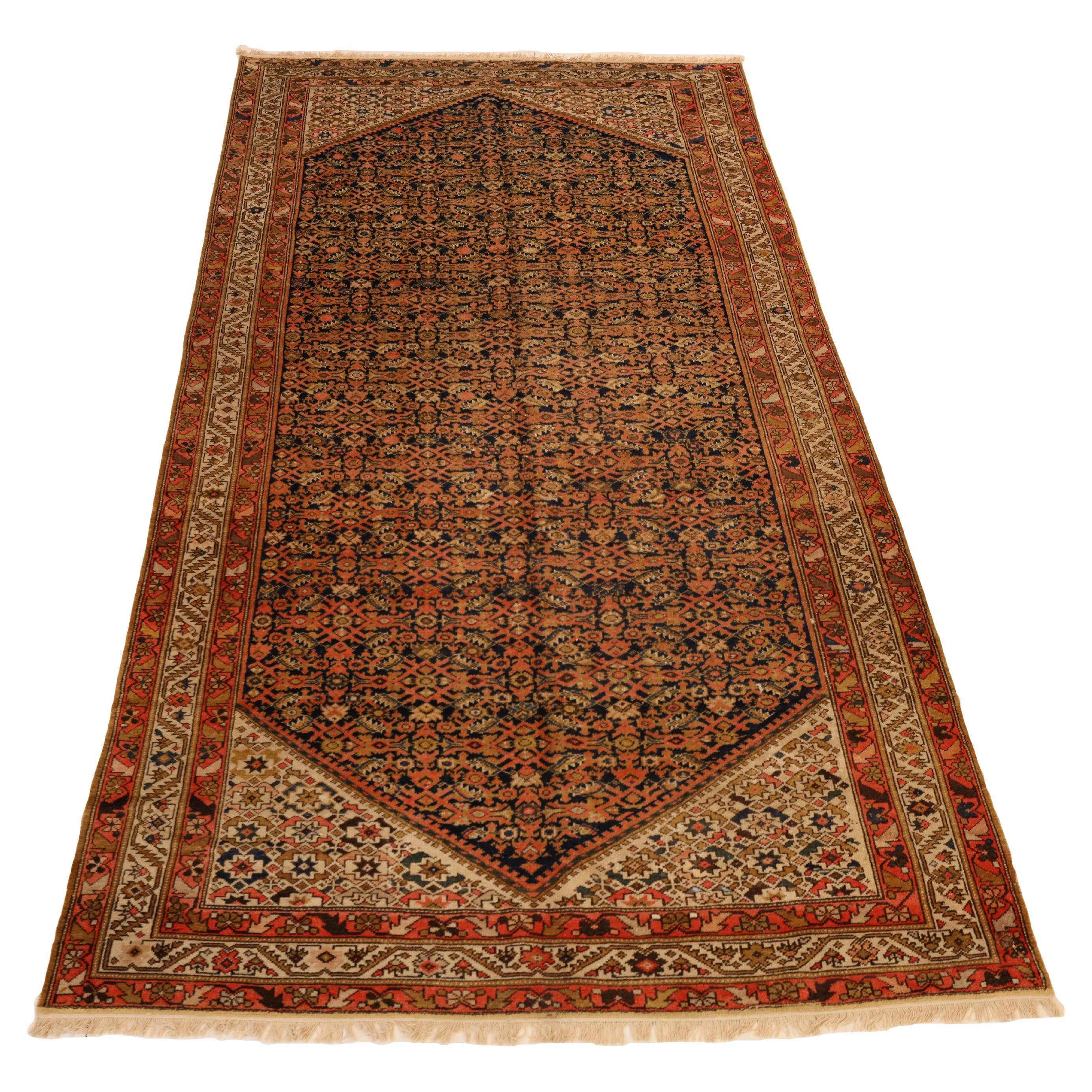 Malayer Semi-Antique Gallery Size Rug, Red Ivory Navy - 7 x 18 For Sale