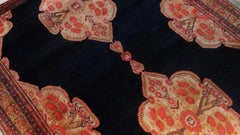 Malayer with Deep Navy Field and Coral, Tomato Red, Khaki and Olive Green c.1920