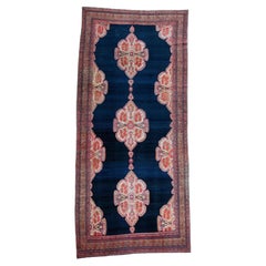 Malayer with Deep Navy Field and Coral, Tomato Red, Khaki and Olive Green c.1920