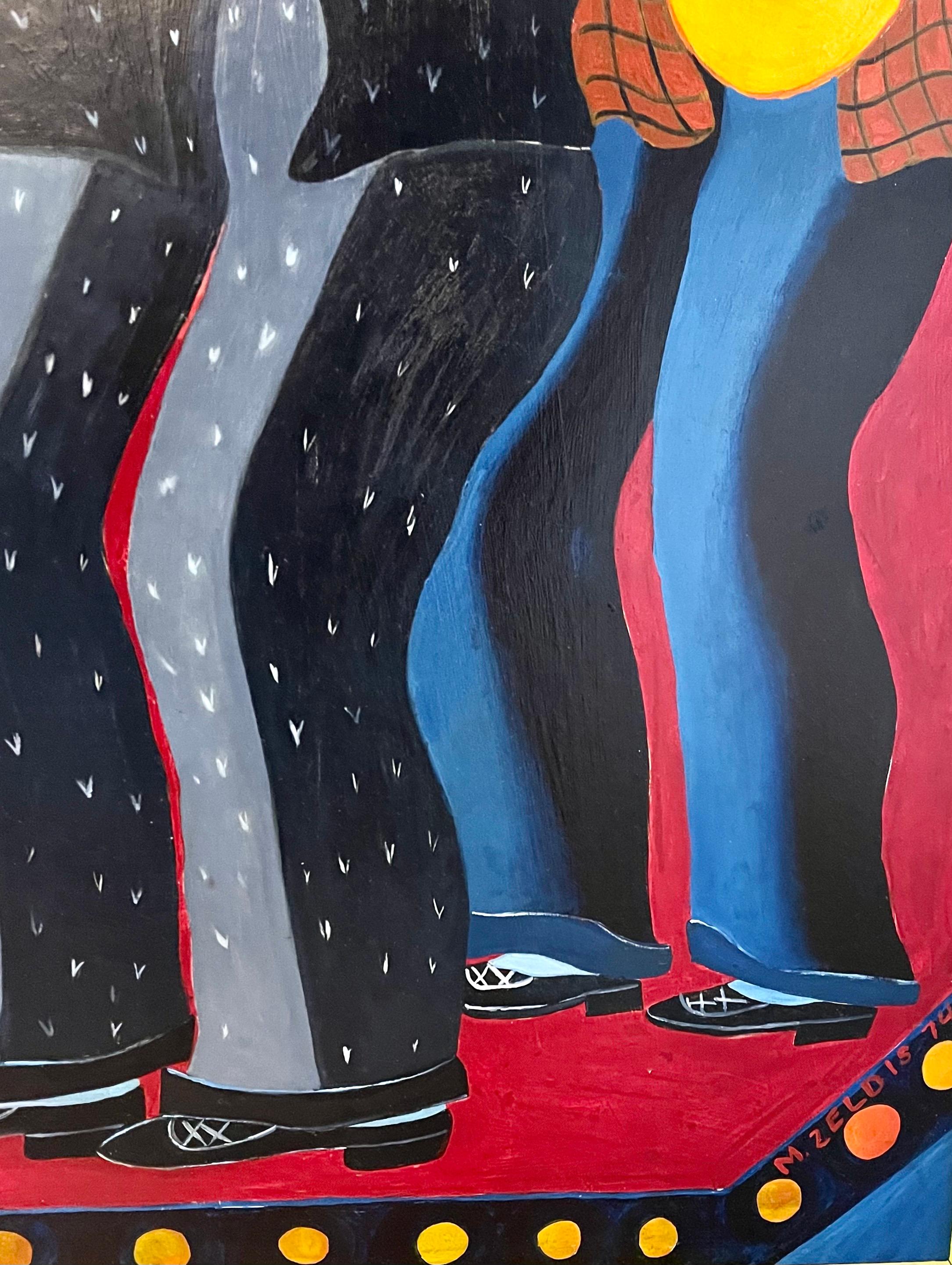 Gran cuadro al óleo de arte popular de Malcah Zeldis El gran jazzista 