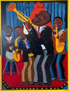 Large Malcah Zeldis Folk Art Oil Painting Jazz Great "Satchmo" Louis Armstrong