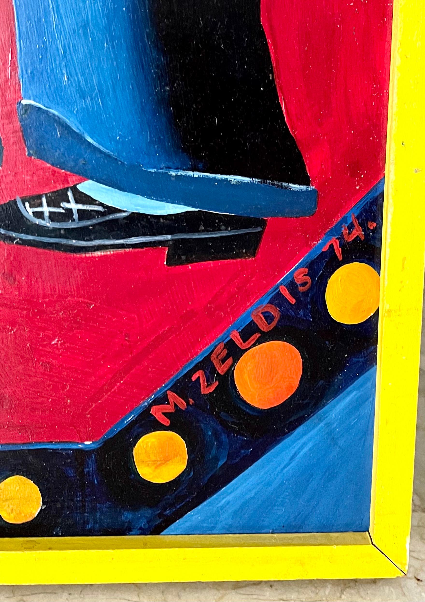 Gran cuadro al óleo de arte popular de Malcah Zeldis El gran jazzista 