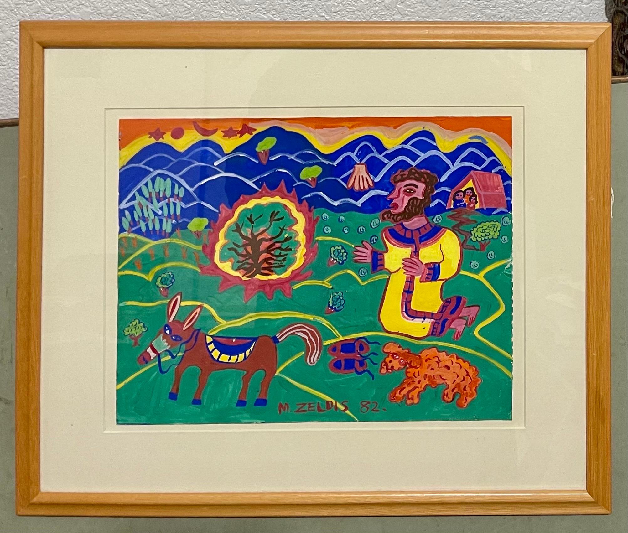 Malcah Zeldis Folk Art Gouache Moses Bible Painting Self Taught Outsider Artist For Sale 1