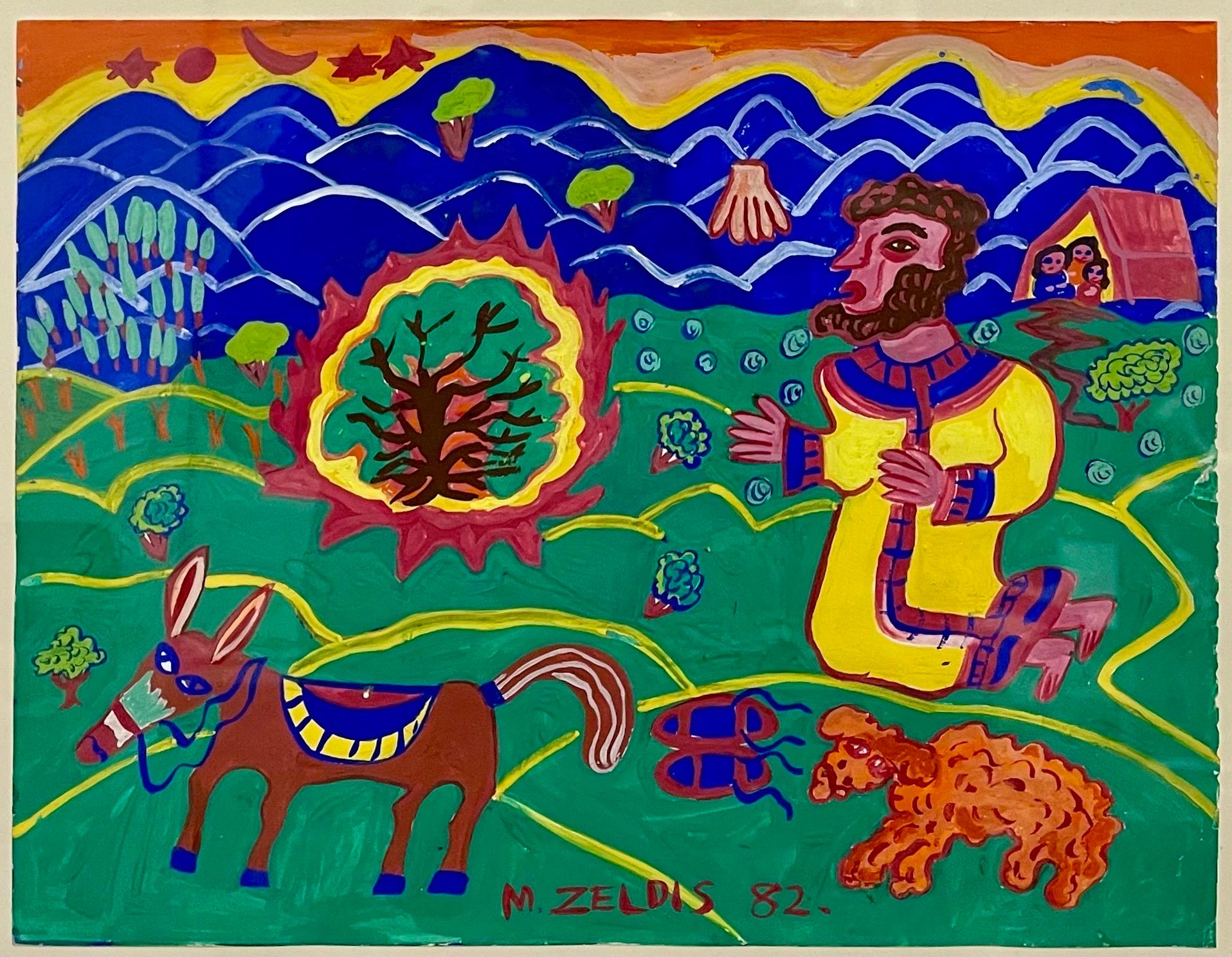 Malcah Zeldis Folk Art Gouache Moses Bible Painting Self Taught Outsider Artist For Sale 2