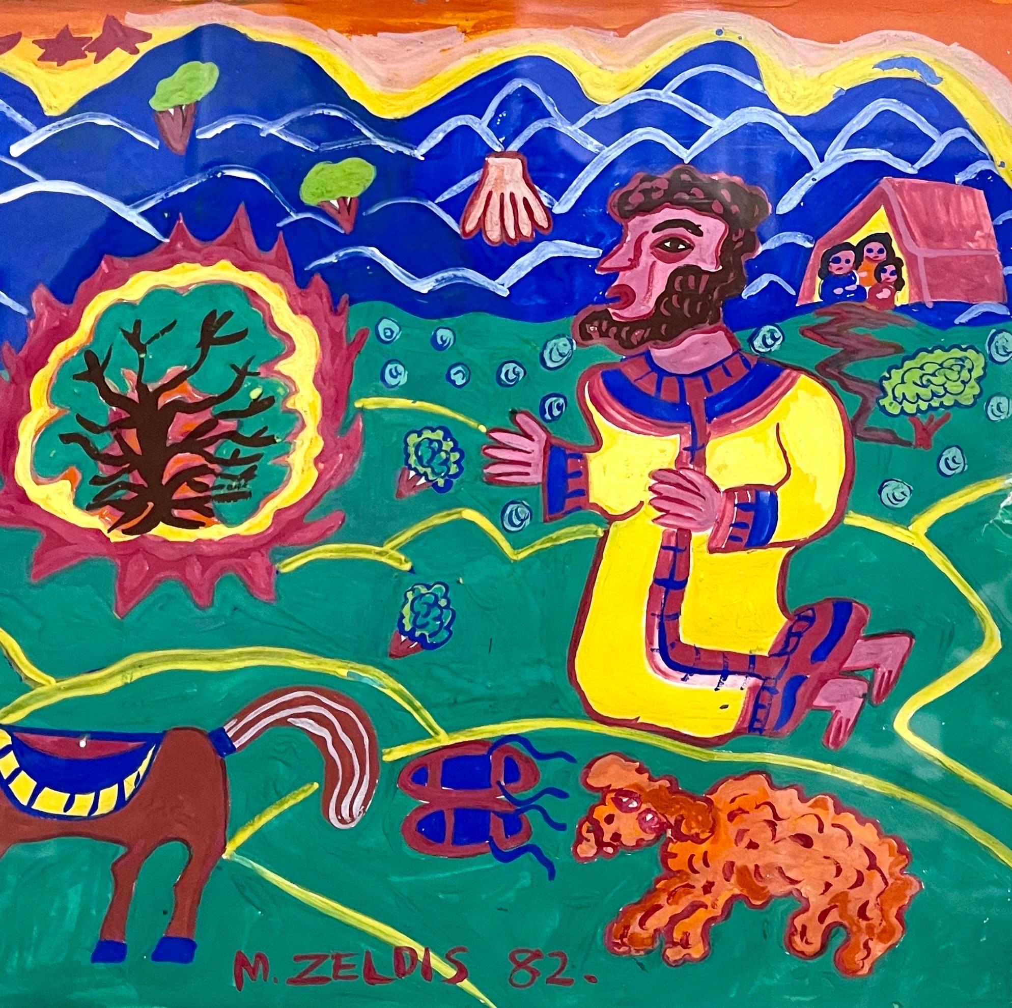 Malcah Zeldis Folk Art Gouache Moses Bible Painting Self Taught Outsider Artist  For Sale 1