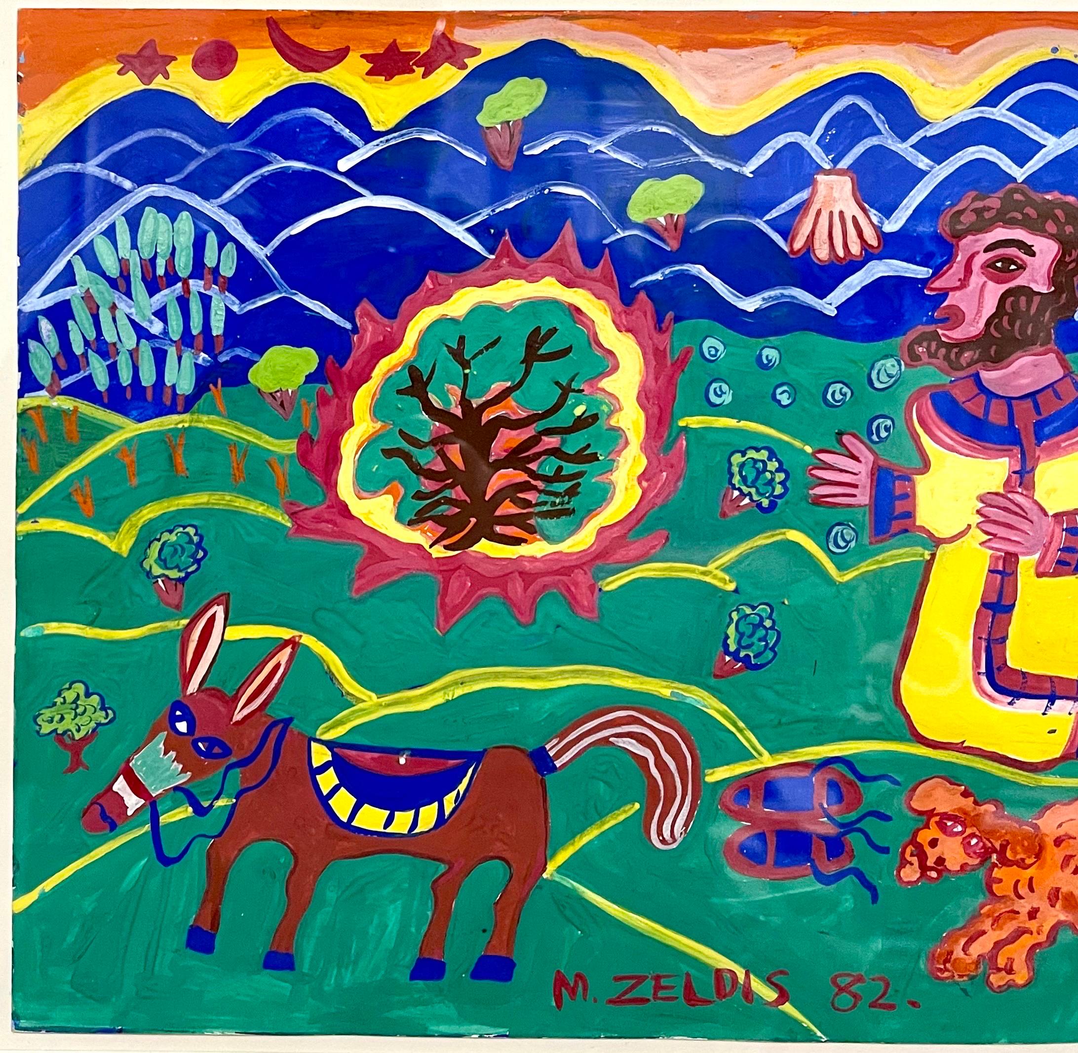 Malcah Zeldis Folk Art Gouache Moses Bible Painting Self Taught Outsider Artist For Sale 5