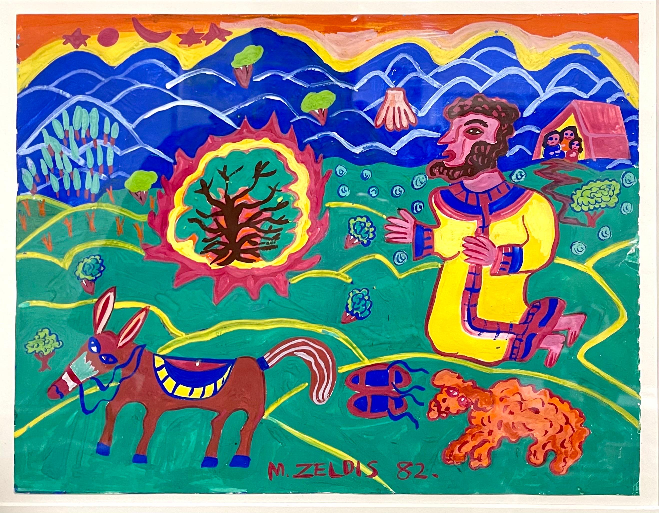 Malcah Zeldis Folk Art Gouache Moses Bible Painting Self Taught Outsider Artist  For Sale 3