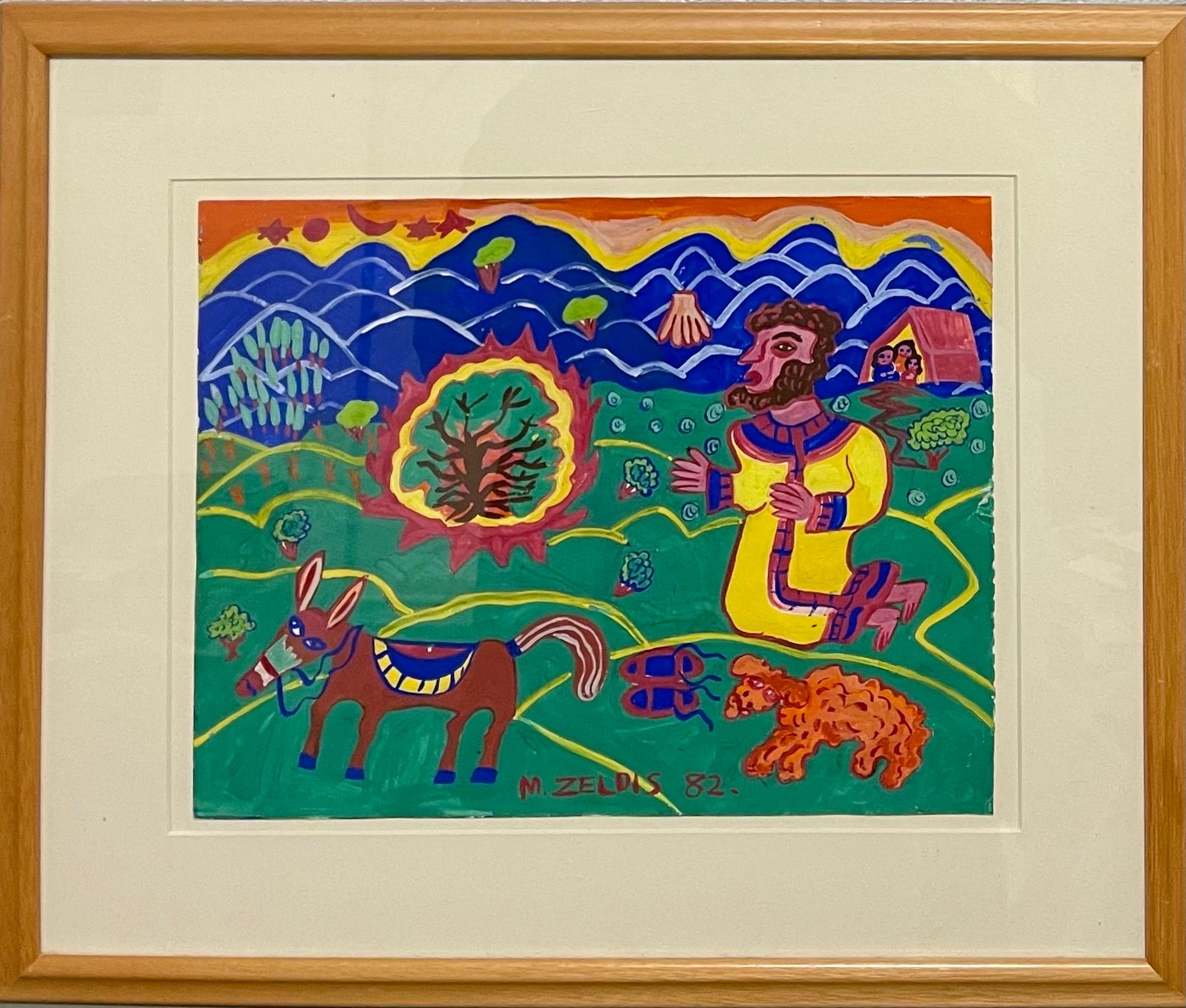 Malcah Zeldis Folk Art Gouache Moses Bible Painting Self Taught Outsider Artist 