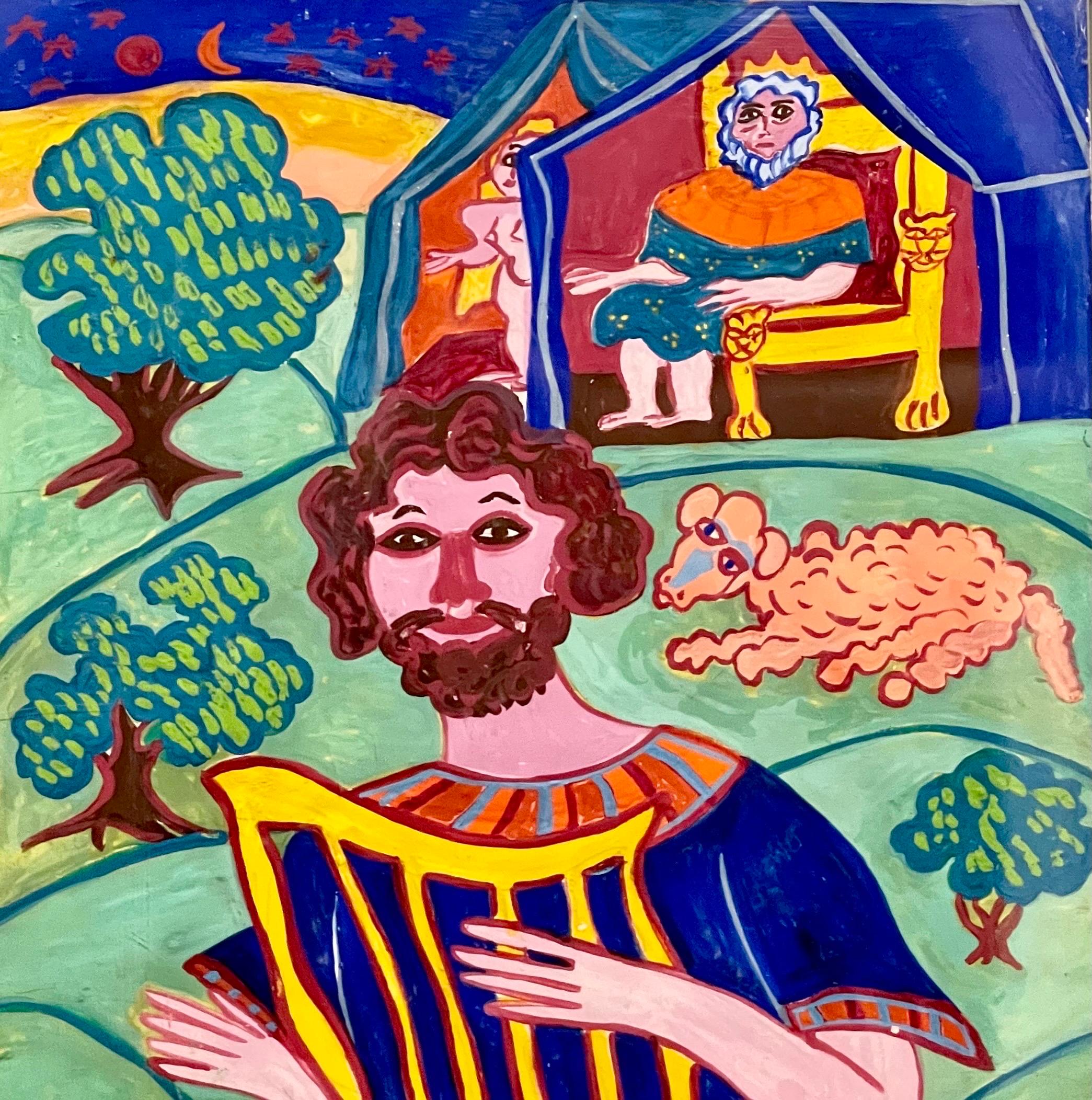 Malcah Zeldis Folk Art Gouache Painting King David Self Taught Outsider Artist For Sale 2