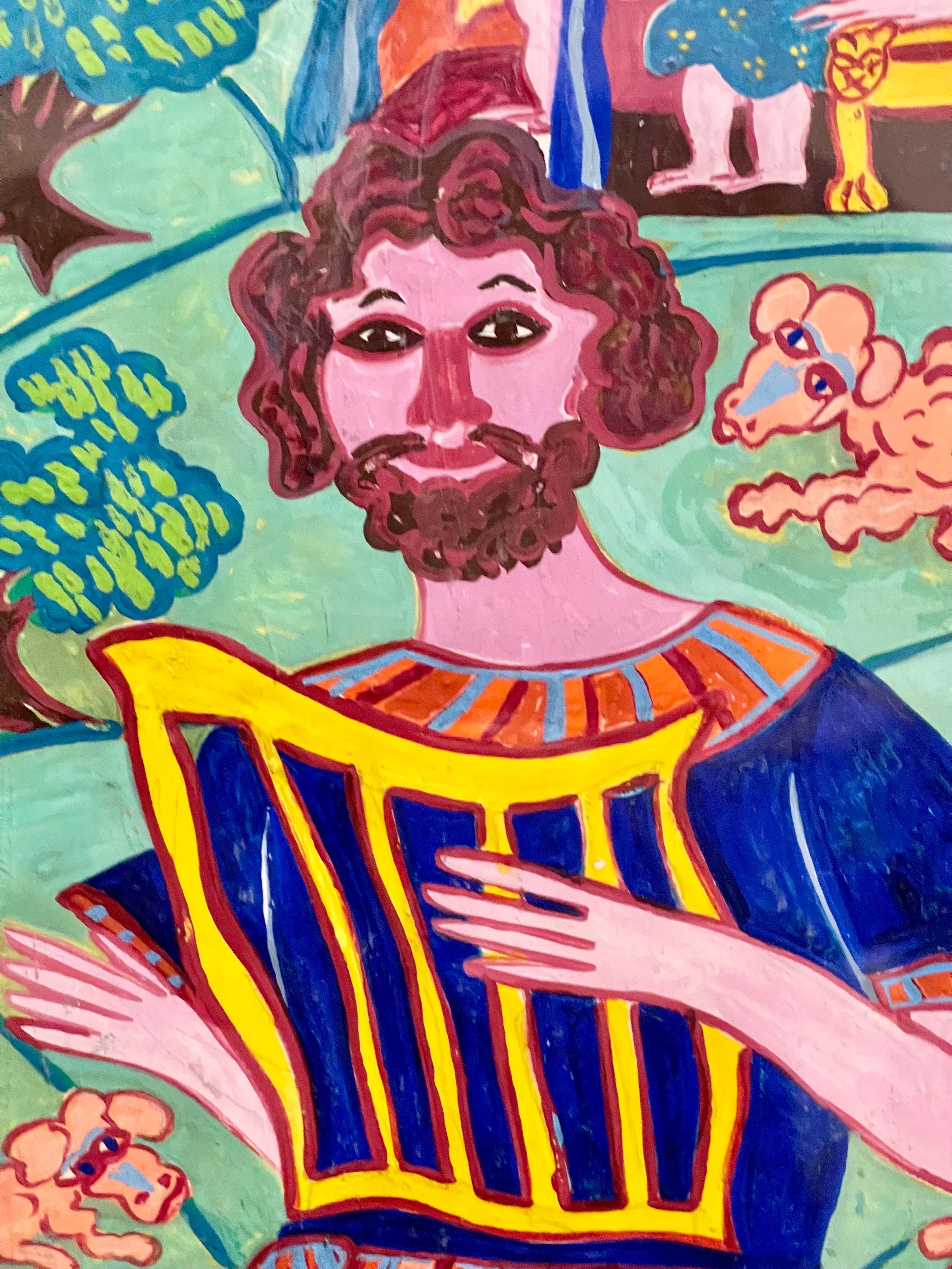 Malcah Zeldis Folk Art Gouache Painting King David Self Taught Outsider Artist For Sale 4
