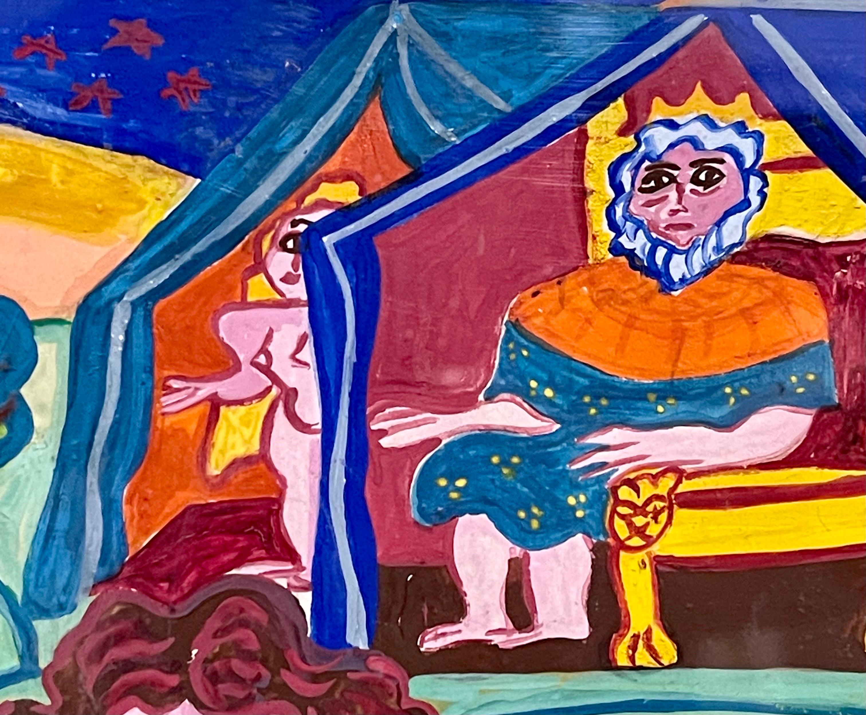 Malcah Zeldis Folk Art Gouache Painting King David Self Taught Outsider Artist For Sale 5