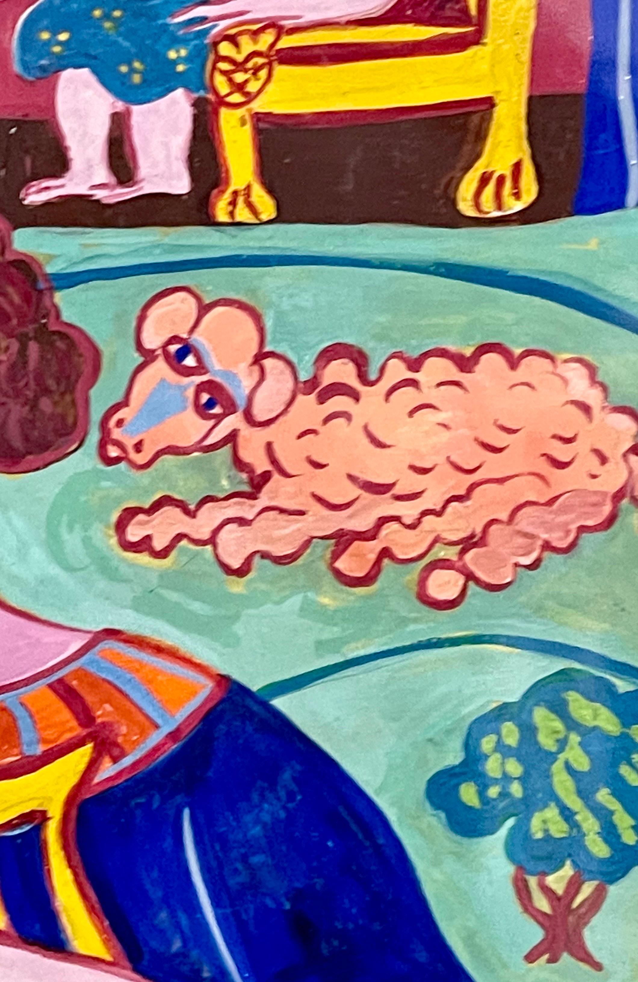 Malcah Zeldis Folk Art Gouache Painting King David Self Taught Outsider Artist For Sale 6