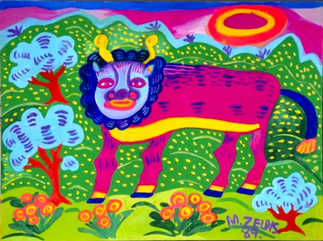 Malcah Zeldis, artiste artisanale, peinture à la gouache, taureau juif, femme outsider  en vente 1
