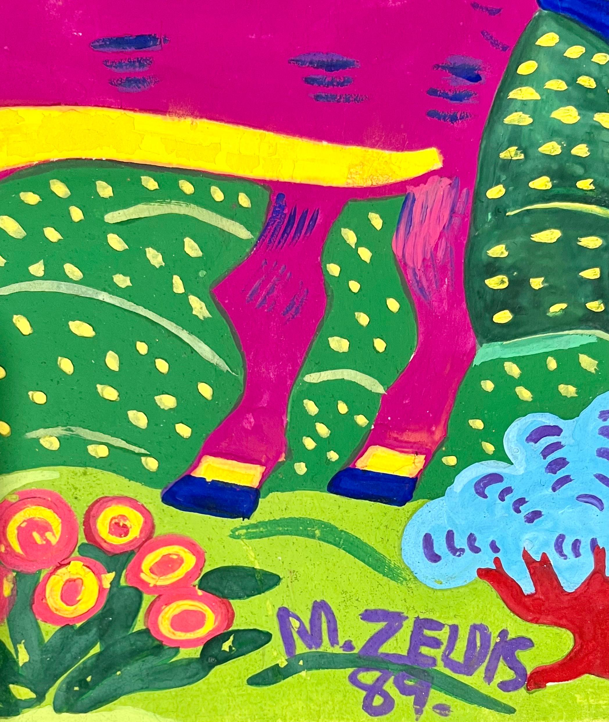 Malcah Zeldis Folk Art Gouache Painting Mod Bull Jüdische Frau Outsider Künstler im Angebot 5