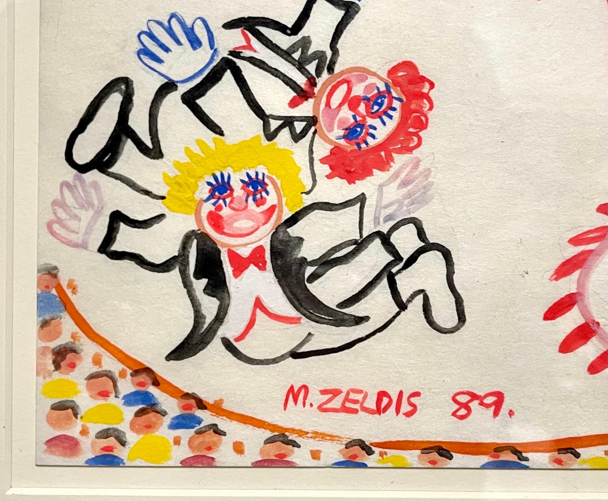 Malcah Zeldis Folk Art Gouache Painting Outsider Artist Circus Fire Eater, Tiger For Sale 4
