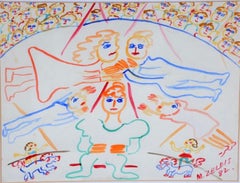 Malcah Zeldis Folk Art Gouache Painting Outsider Circus Trapeze Artist Acrobats