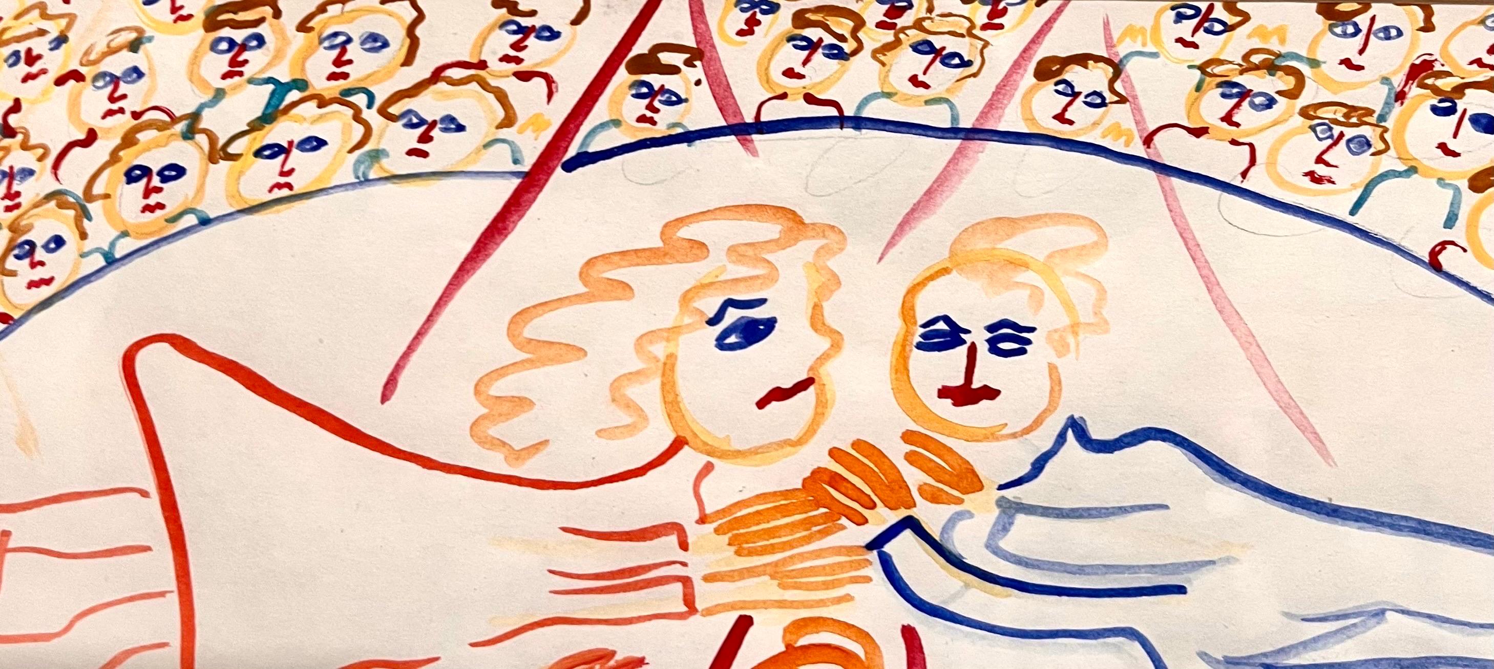 Malcah Zeldis Volkskunst Gouache-Malerei Außenseiter Zirkus Trapezkünstler Akrobaten im Angebot 2