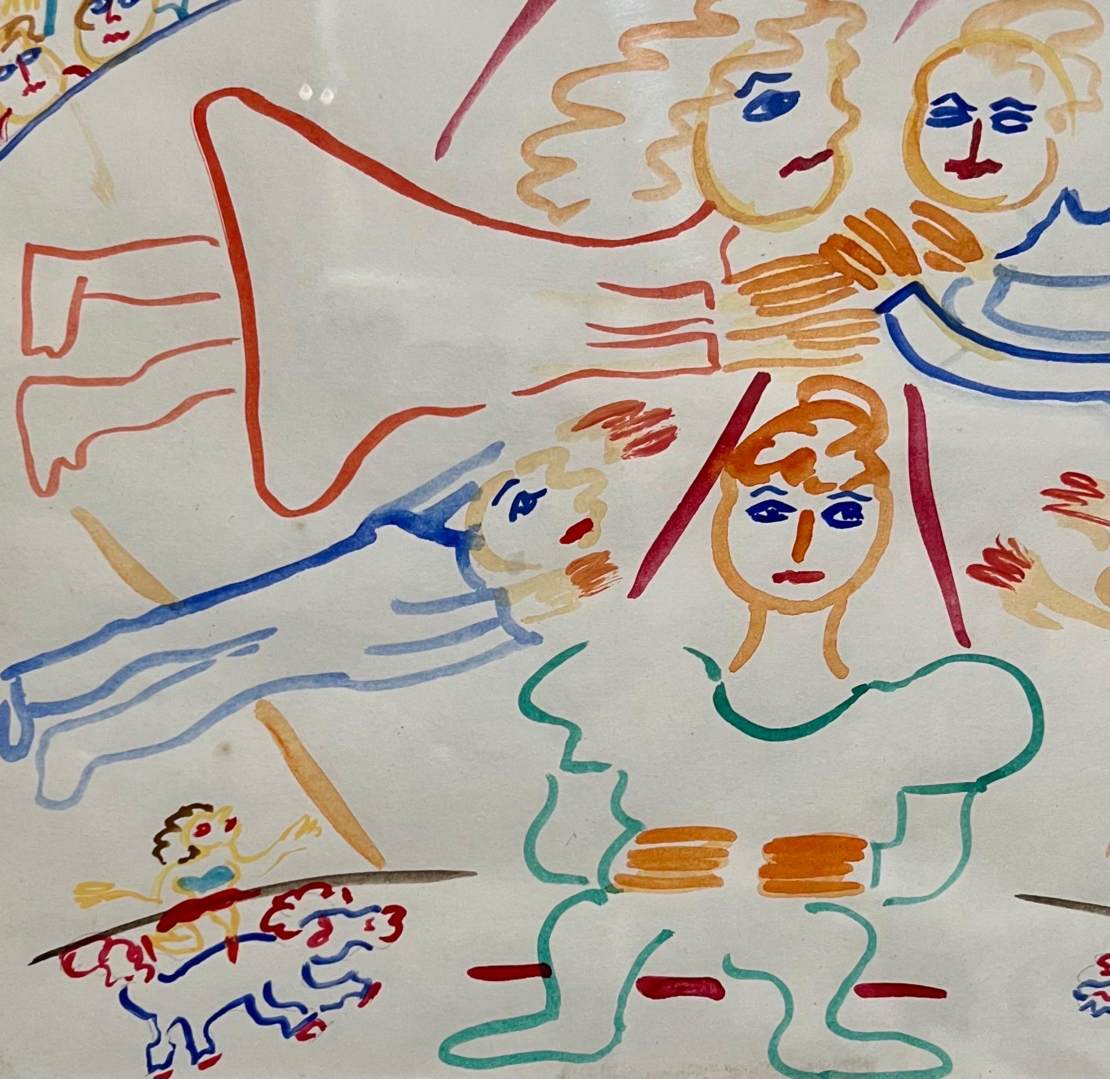 Malcah Zeldis Volkskunst Gouache-Malerei Außenseiter Zirkus Trapezkünstler Akrobaten im Angebot 3