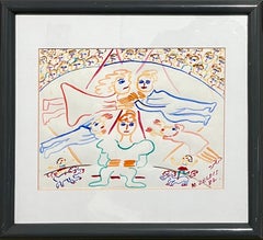 Malcah Zeldis Folk Art Pittura a guazzo Outsider Circo Trapezista Acrobati