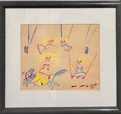 Malcah Zeldis Arte Popolare Pittura a guazzo Outsider Circo Trapezio Cavallo Acrobati
