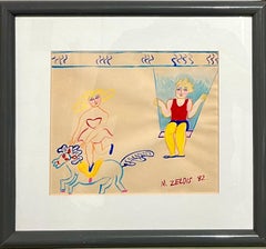 Malcah Zeldis Folk Art Gouache Painting Outsider Circus Trapeze Horse Acrobats