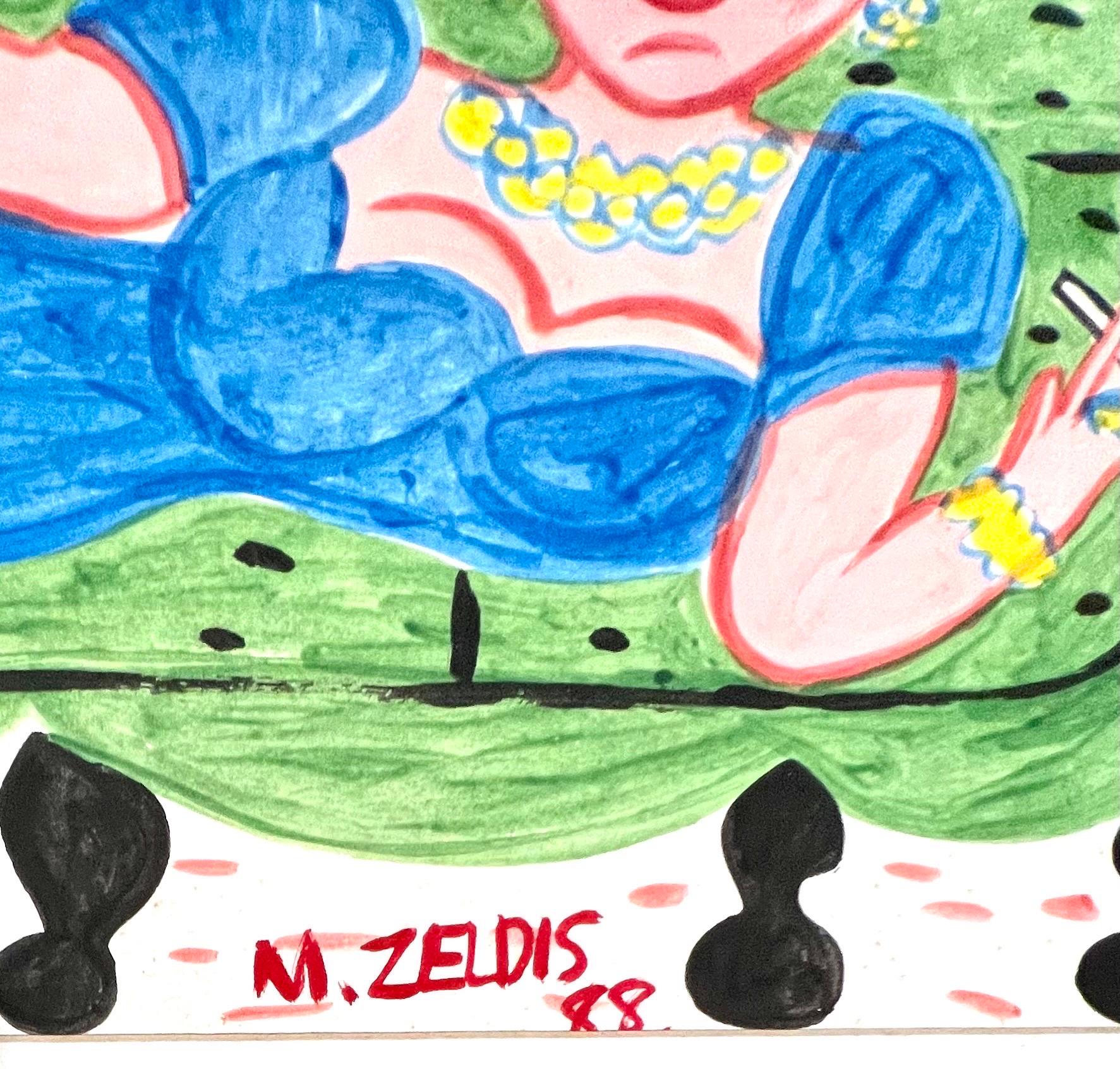 Malcah Zeldis Arte popular Pintura al gouache Vino y cigarrillos Mujer Artista outsider en venta 3