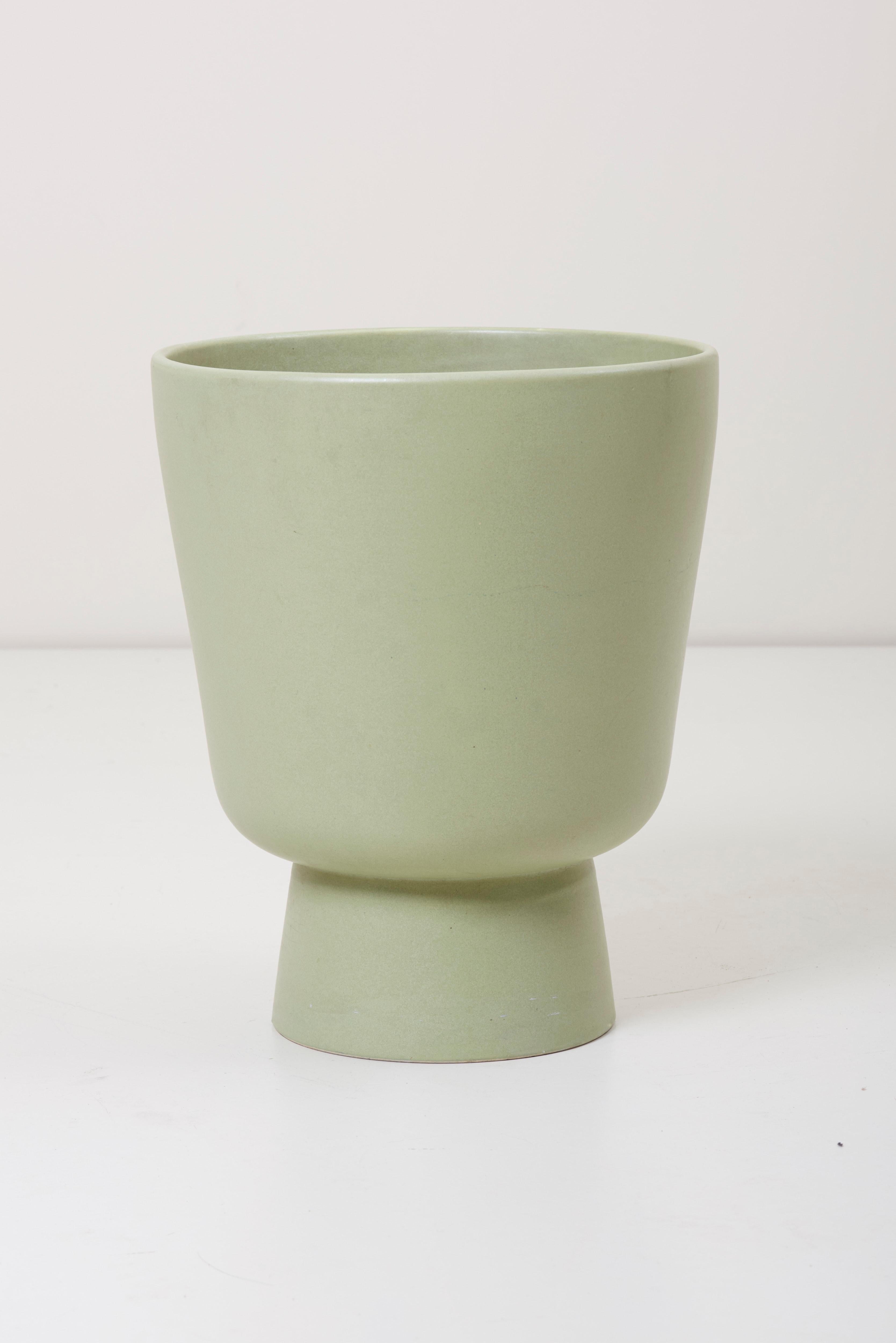 Malcolm Leland chalice planter, Model L-20, USA, 1960s matte green glaze ceramic.

