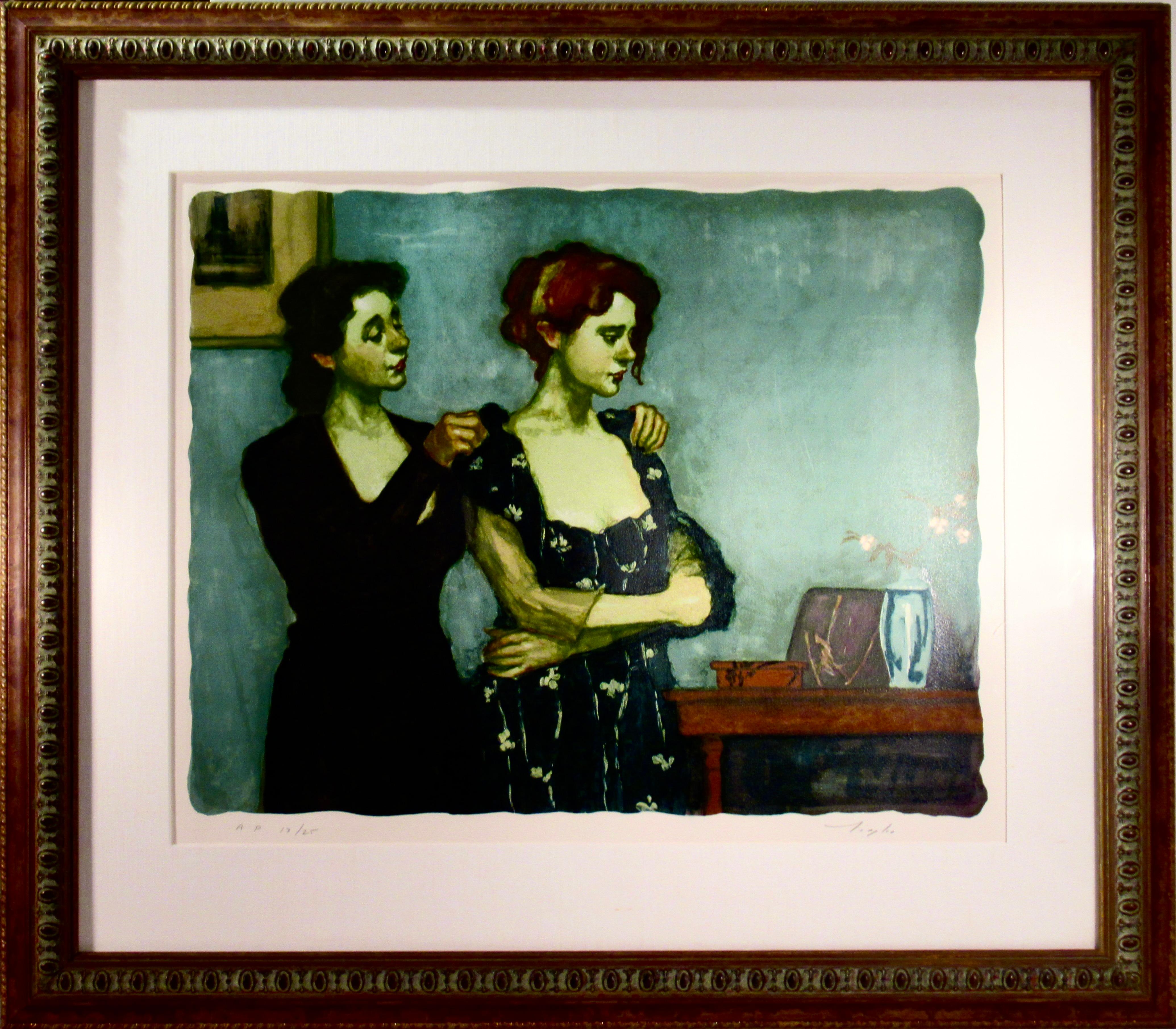 Malcolm Liepke Figurative Print - Helping with the Dress