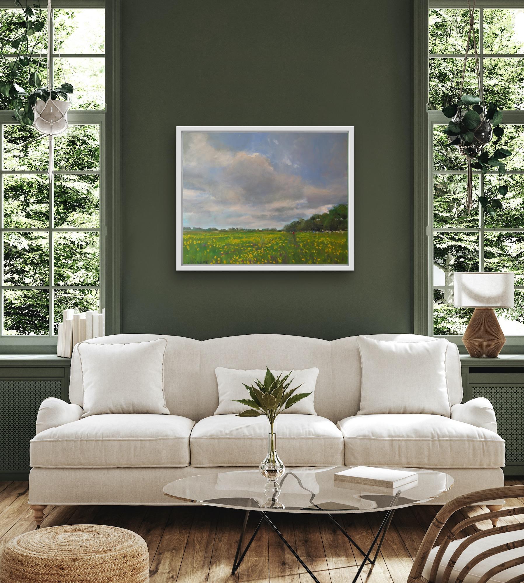 Buttercup Meadow Yorkshire art, landscape art, field art, pastoral art - Impressionist Painting by Malcolm Ludvigsen
