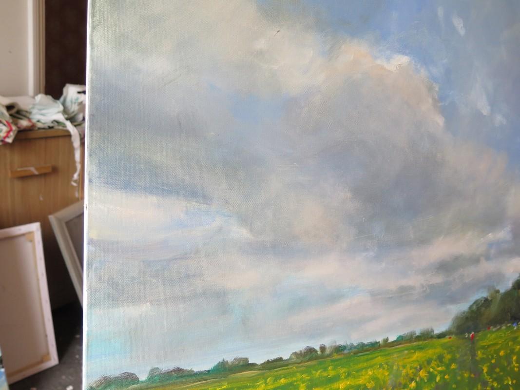 Buttercup Meadow Yorkshire art, landscape art, field art, pastoral art - Gray Landscape Painting by Malcolm Ludvigsen