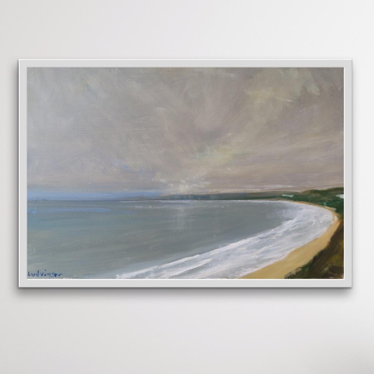 Filey Bay, April 17, seascape art, sky art, original art, Yorkshire art - Gray Landscape Painting by Malcolm Ludvigsen