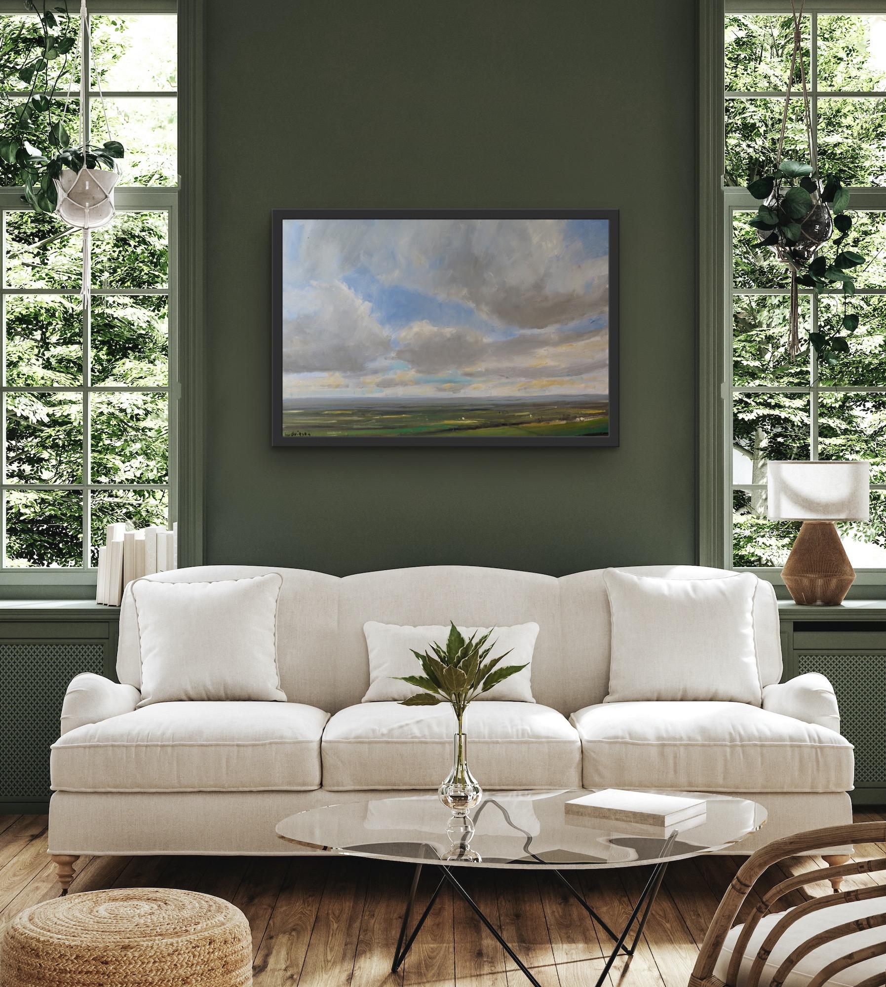 The Vale of York, landscape art, original art, plein air art, cloud art - Painting by Malcolm Ludvigsen
