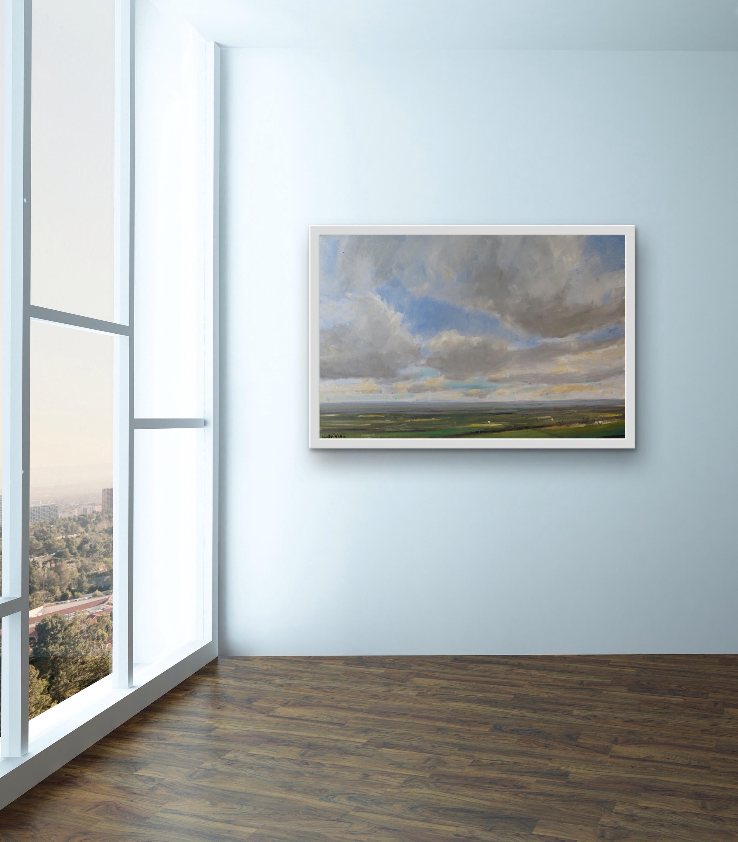 The Vale of York, landscape art, original art, plein air art, cloud art - Gray Landscape Painting by Malcolm Ludvigsen