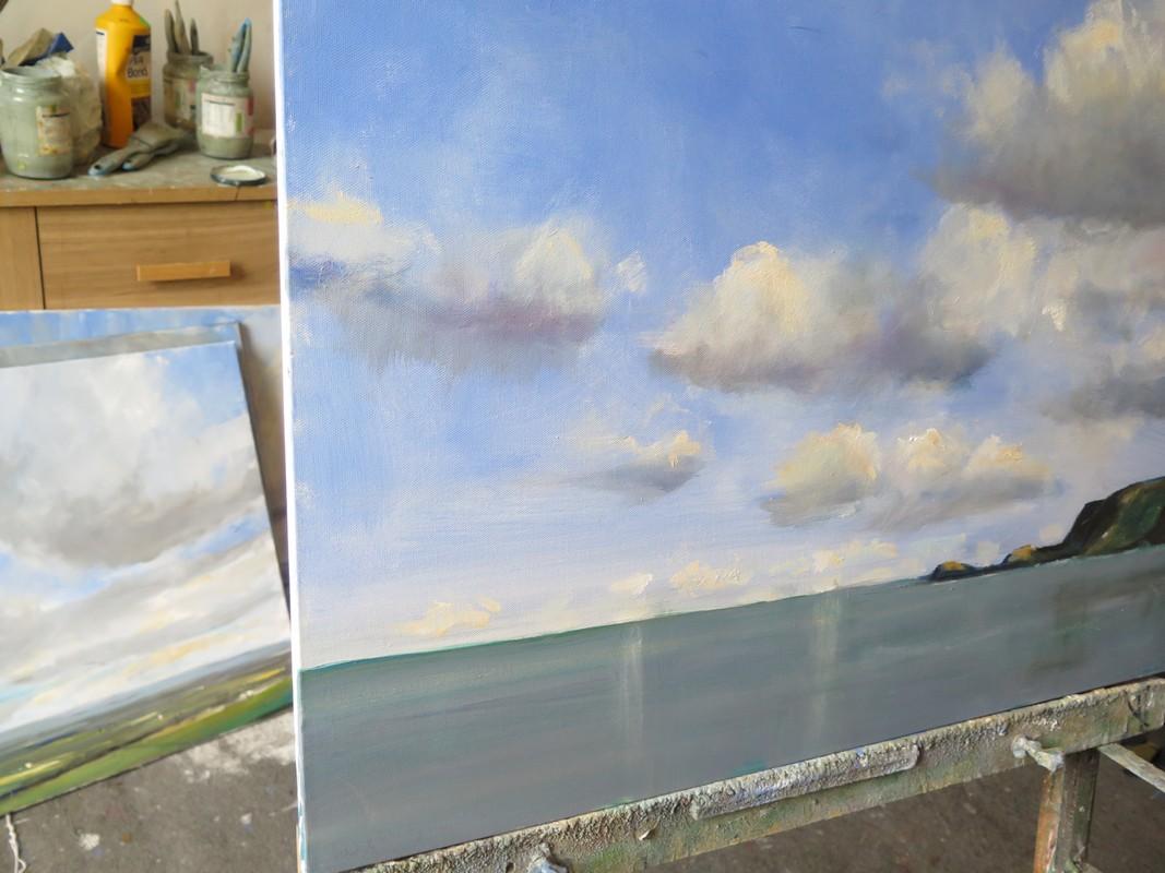 Whitby Clouds, sky art, cloud art, original art, affordable art, plein air art - Gray Landscape Painting by Malcolm Ludvigsen