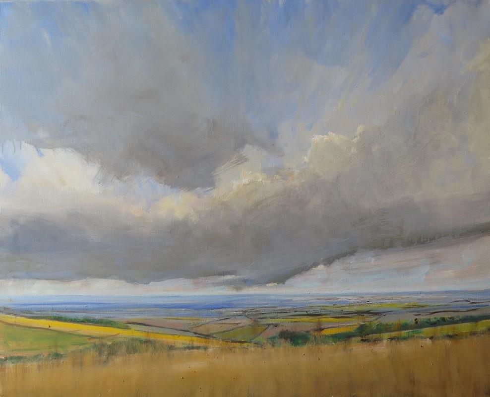 Malcolm Ludvigsen Landscape Painting - Wolds, July 12, landscape art, affordable art, cloud art, plein air art