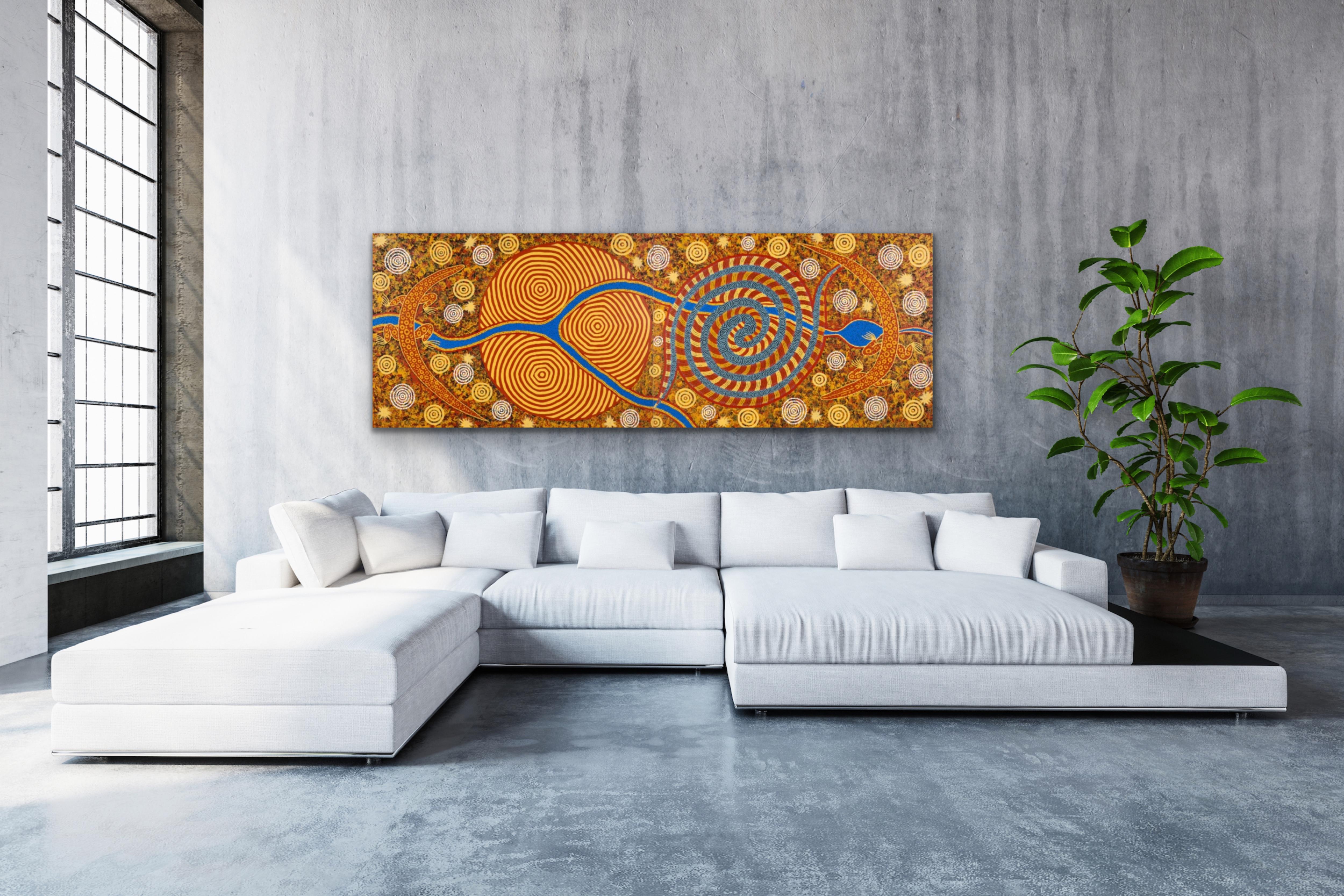 Lander River to Purtulu, Mount Theo – Buntes Aborigine-Gemälde, VERY LARGE im Angebot 9