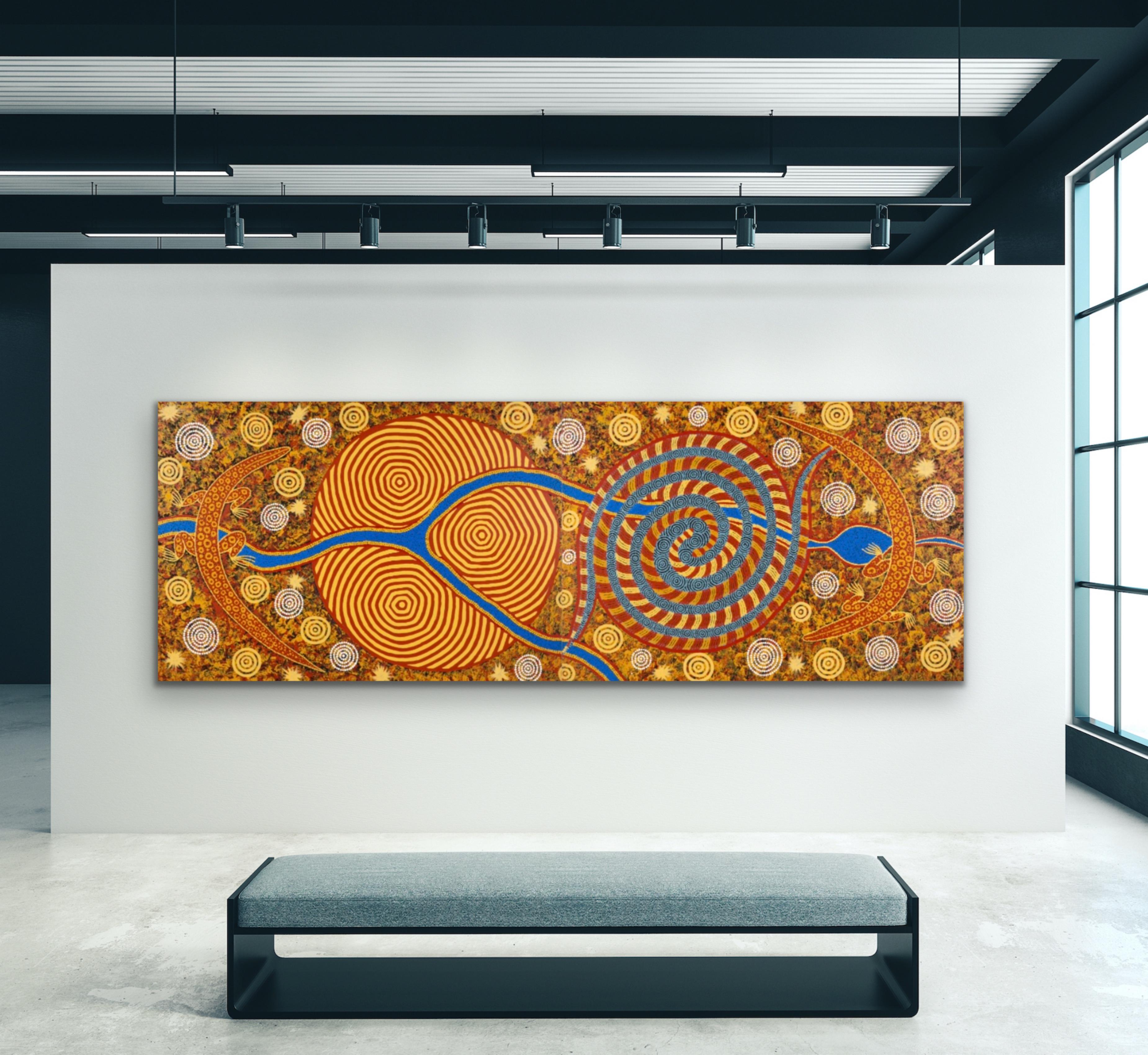 Lander River to Purtulu, Mount Theo – Buntes Aborigine-Gemälde, VERY LARGE im Angebot 3