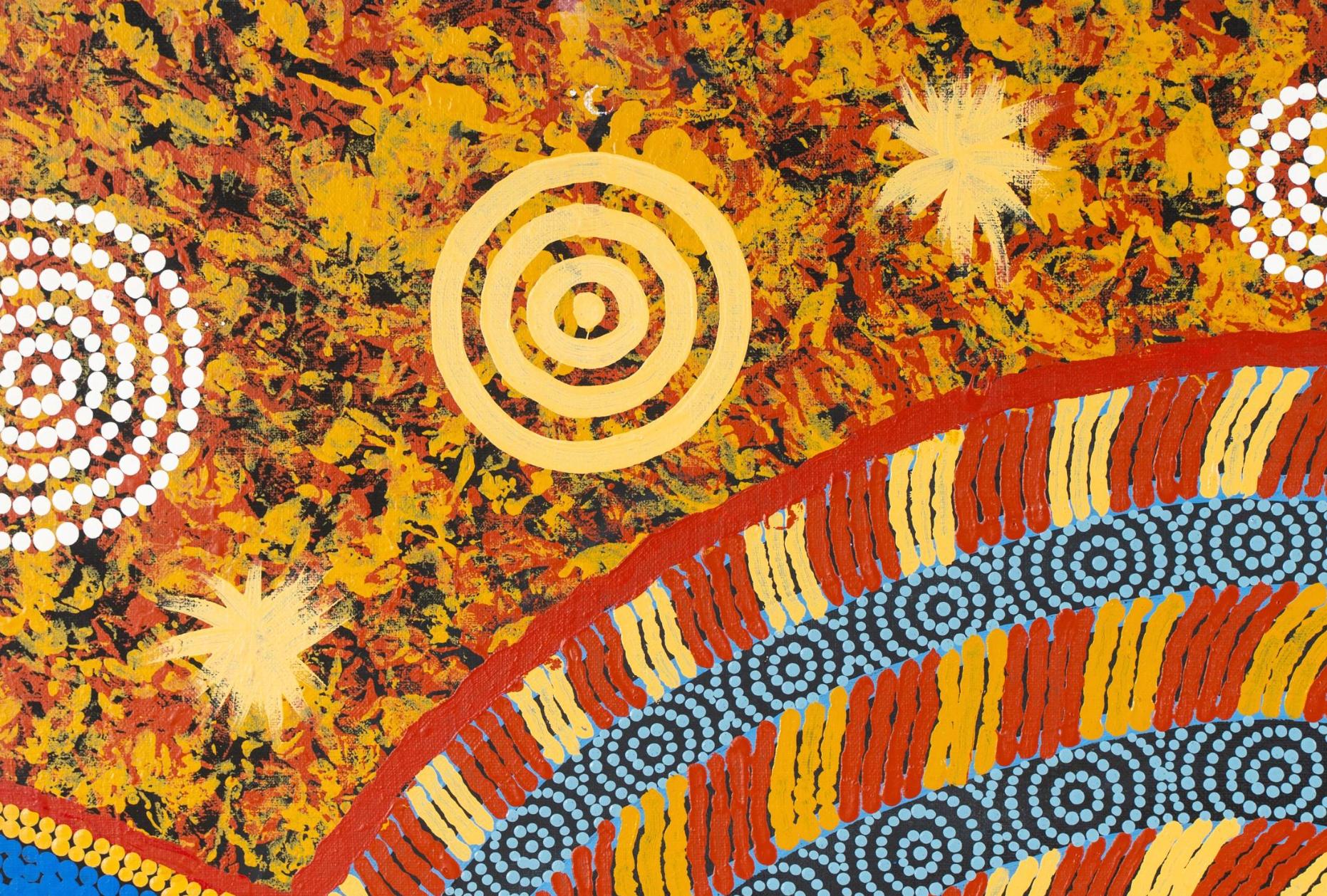 Lander River to Purtulu, Mount Theo – Buntes Aborigine-Gemälde, VERY LARGE im Angebot 5