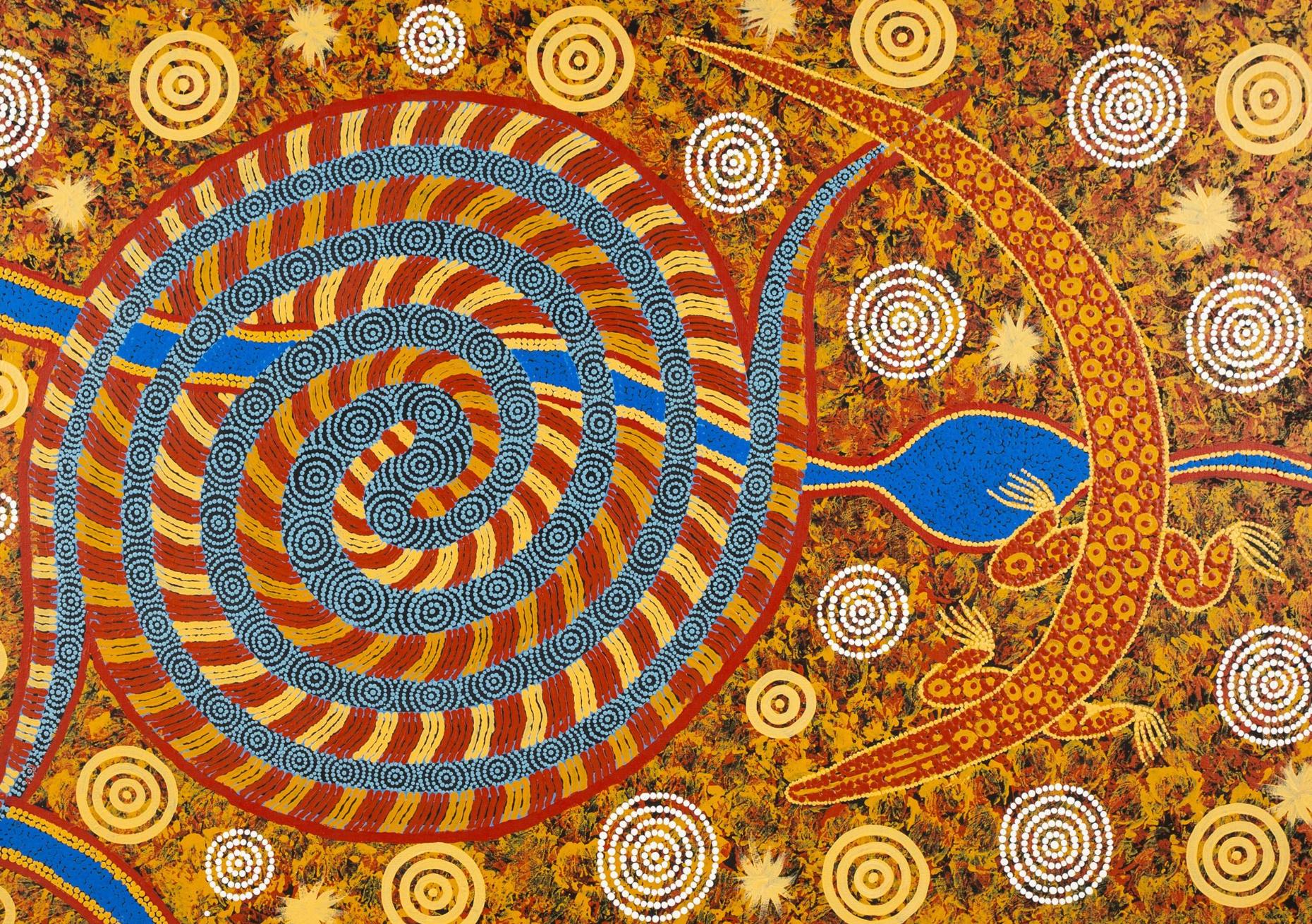 Lander River to Purtulu, Mount Theo – Buntes Aborigine-Gemälde, VERY LARGE im Angebot 6