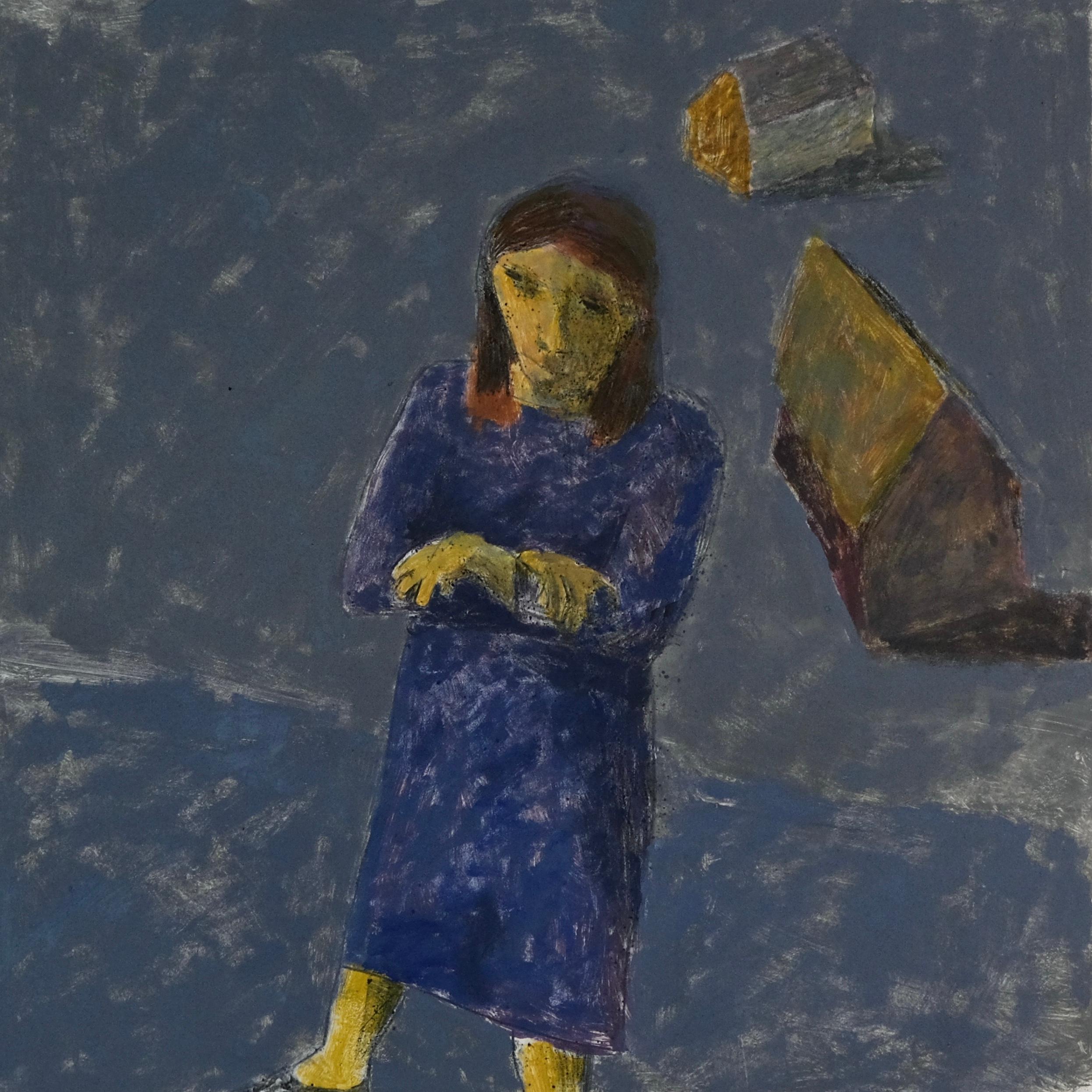 Catherine Moves from her Past, portrait of young woman, blue